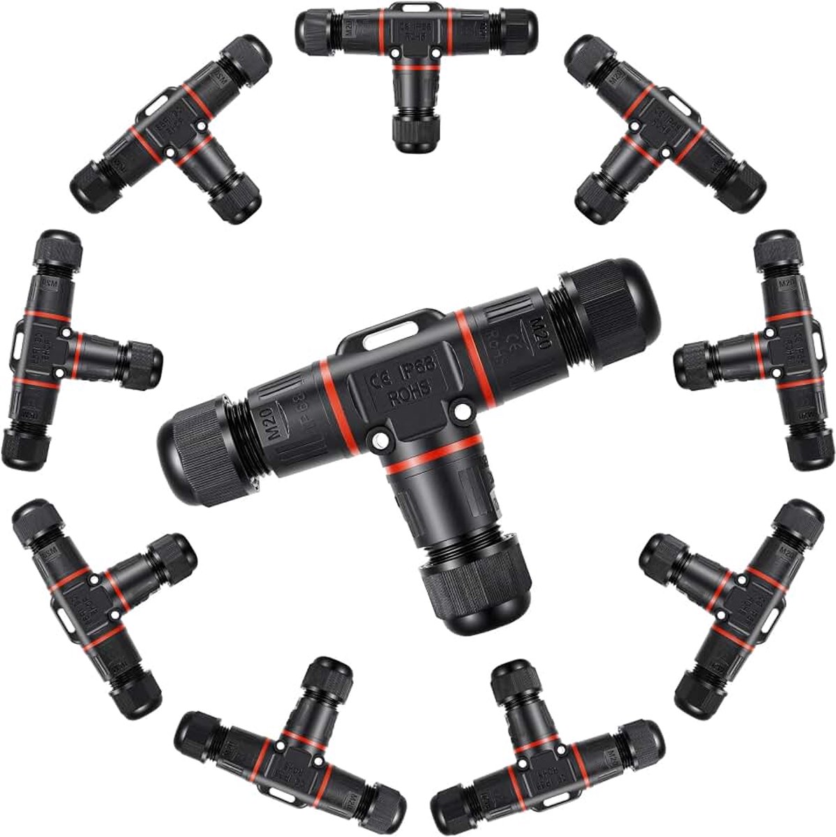 10 stuks kabelverbinders, waterdicht, 3-polig, aardkabelconnector, waterdicht, snelle verbinding, T-vorm, verbindingsmof aardkabel, voor Ø 3-12 mm kabeldiameter, Ip68 kabelconnector