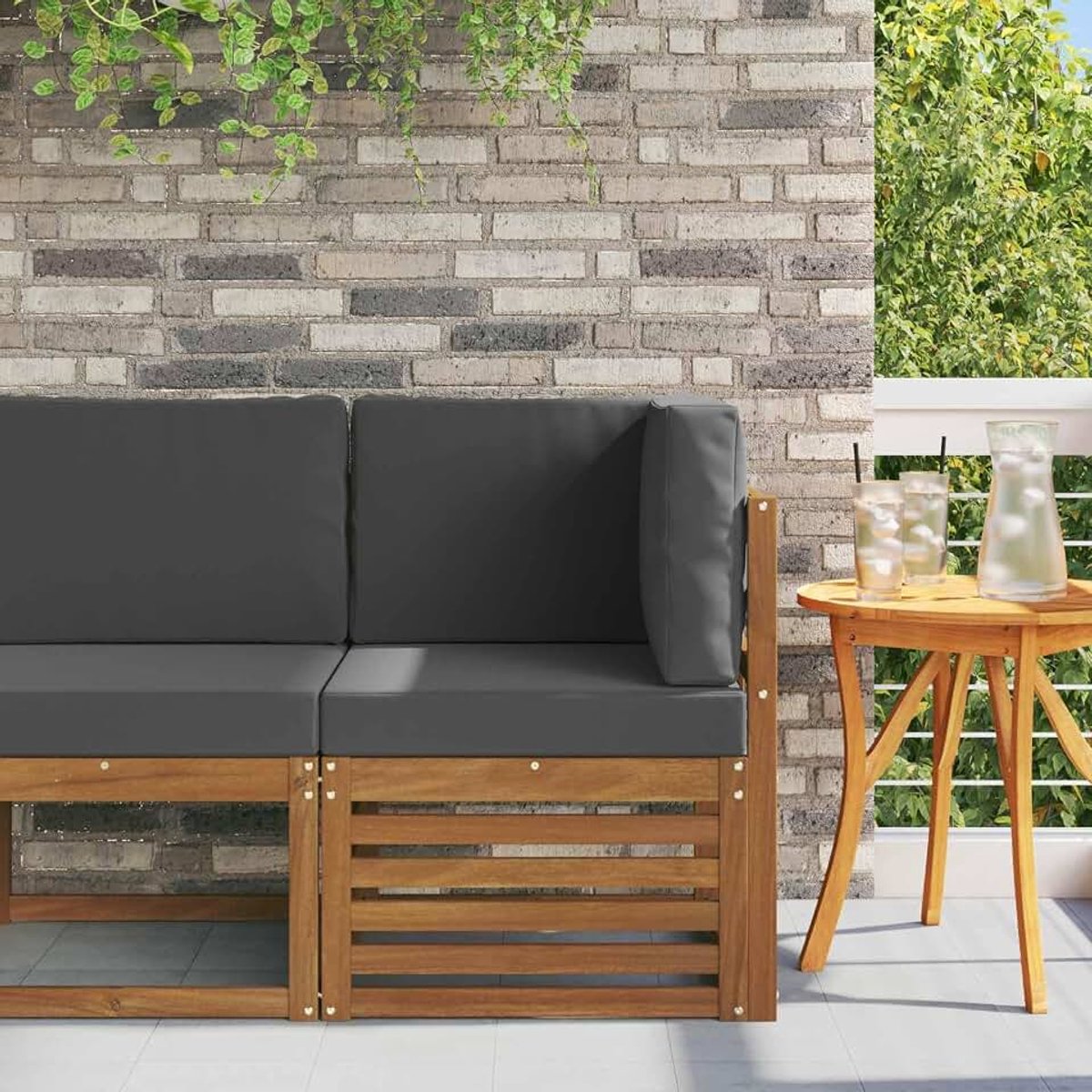 Hoekbank van massief acaciahout, moderne hoekbank met jaloezie design, weerbestendig, ideaal voor terras en terras
