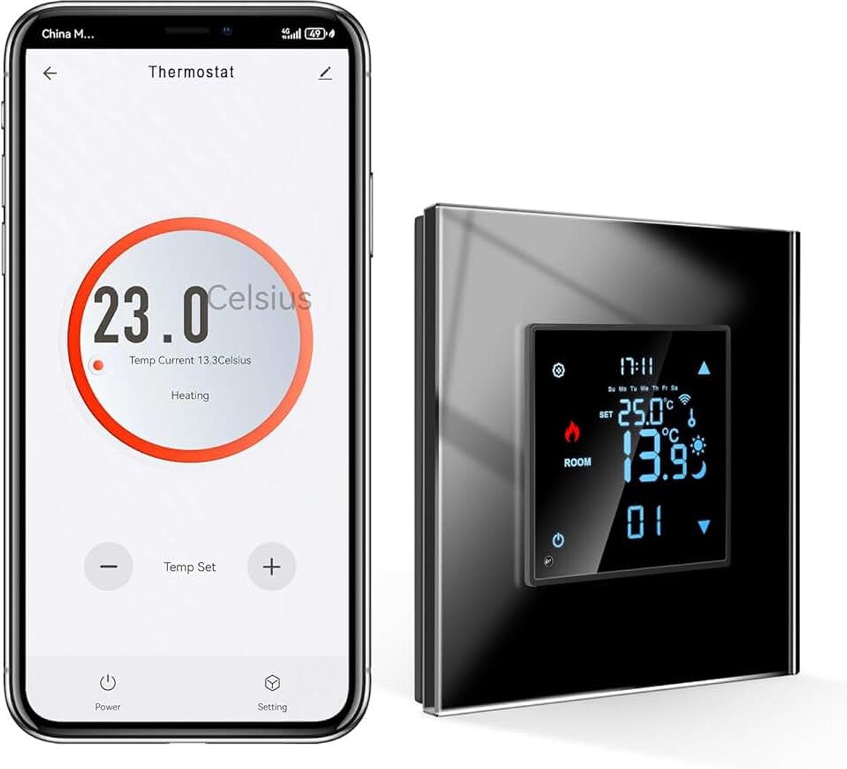Zigbee Smart Thermostaat 2.4G WiFi Inbouwmontage met Kristalglas Paneel Digitaal Kamerthermostaat Compatibel met Alexa/Google Home/Smart Life/Tuya APP, Zwart