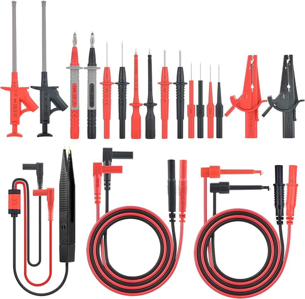 Multimeter Testkabels Kit Sondes MESTEK 21pcs Meetkabel met Krokodillenklemmen en Meetpennen Bananenstekker Testhaak Clip Testhaak Universele Testsonde Voor Spanningstester Voltmeter