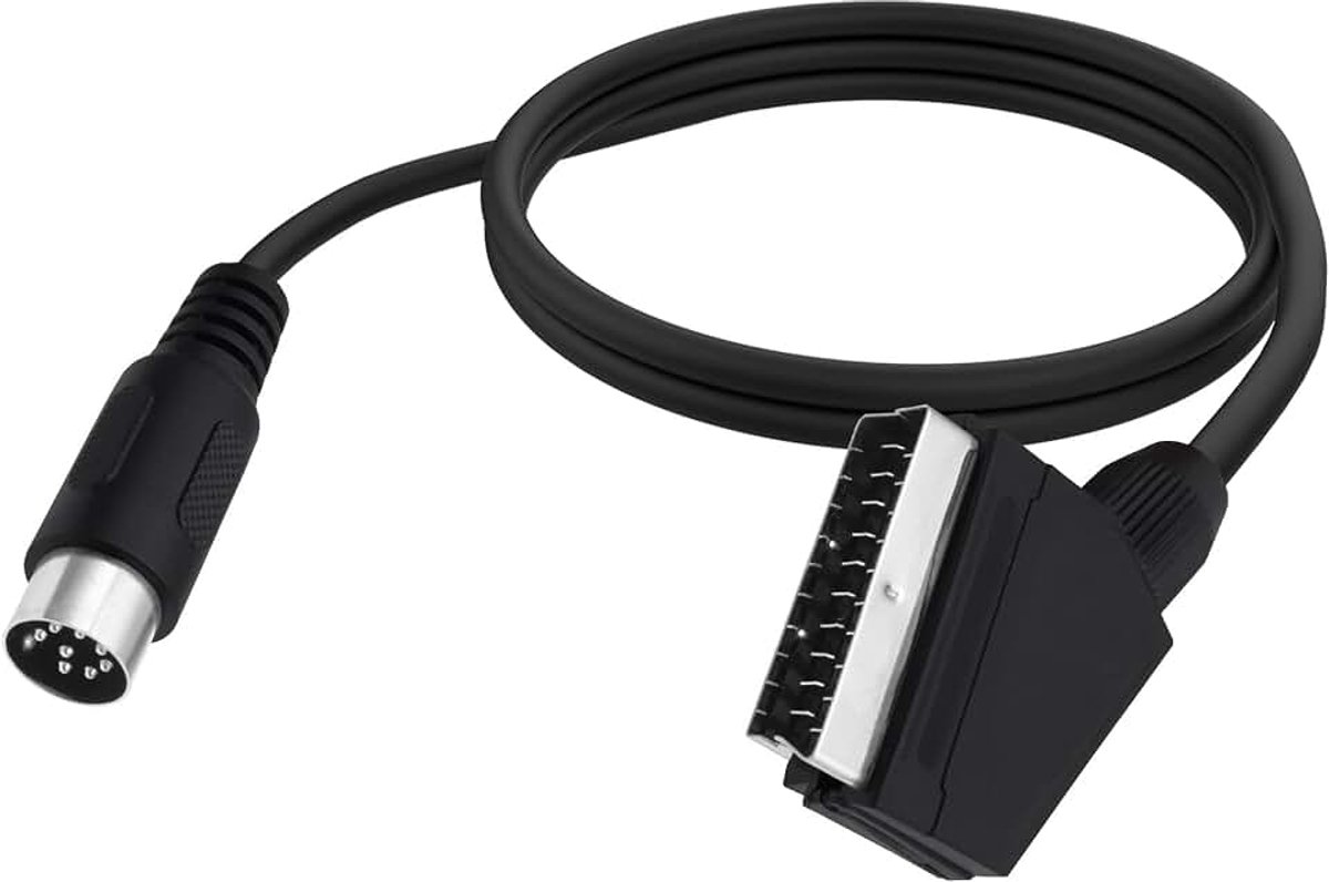 SCART-kabel voor spelcomputers 21-pin RGB SCART-stekker naar DIN 8-pins mannelijke stekker AV-audiovideoadapter kabel voor spelcomputers, TV, monitor, 1,8 m