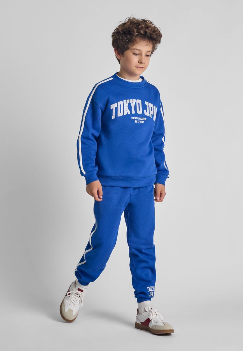 Minoti trainingspak jongens met Tokyo print - blauw