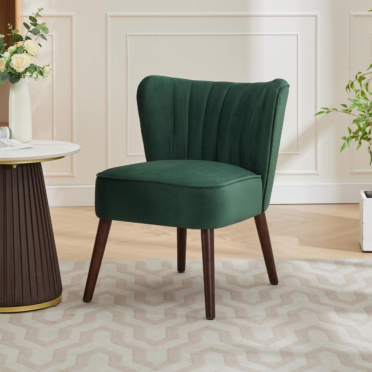 Fauteuil Zonder Armleuningen - 55x68.5x74cm - Lounge Chair - Accentstoel Mid Century - Fluwelen Bekleding Zacht - Voor Woonkamer Eetkamer Kantoor - Groen