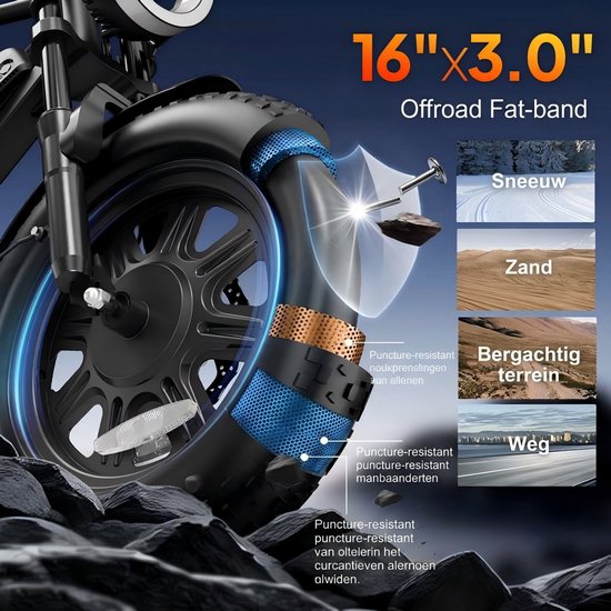 URLIFE T16 16" x 3" elektrische fiets met uitneembare 48V 13Ah-accu — afbeelding 5