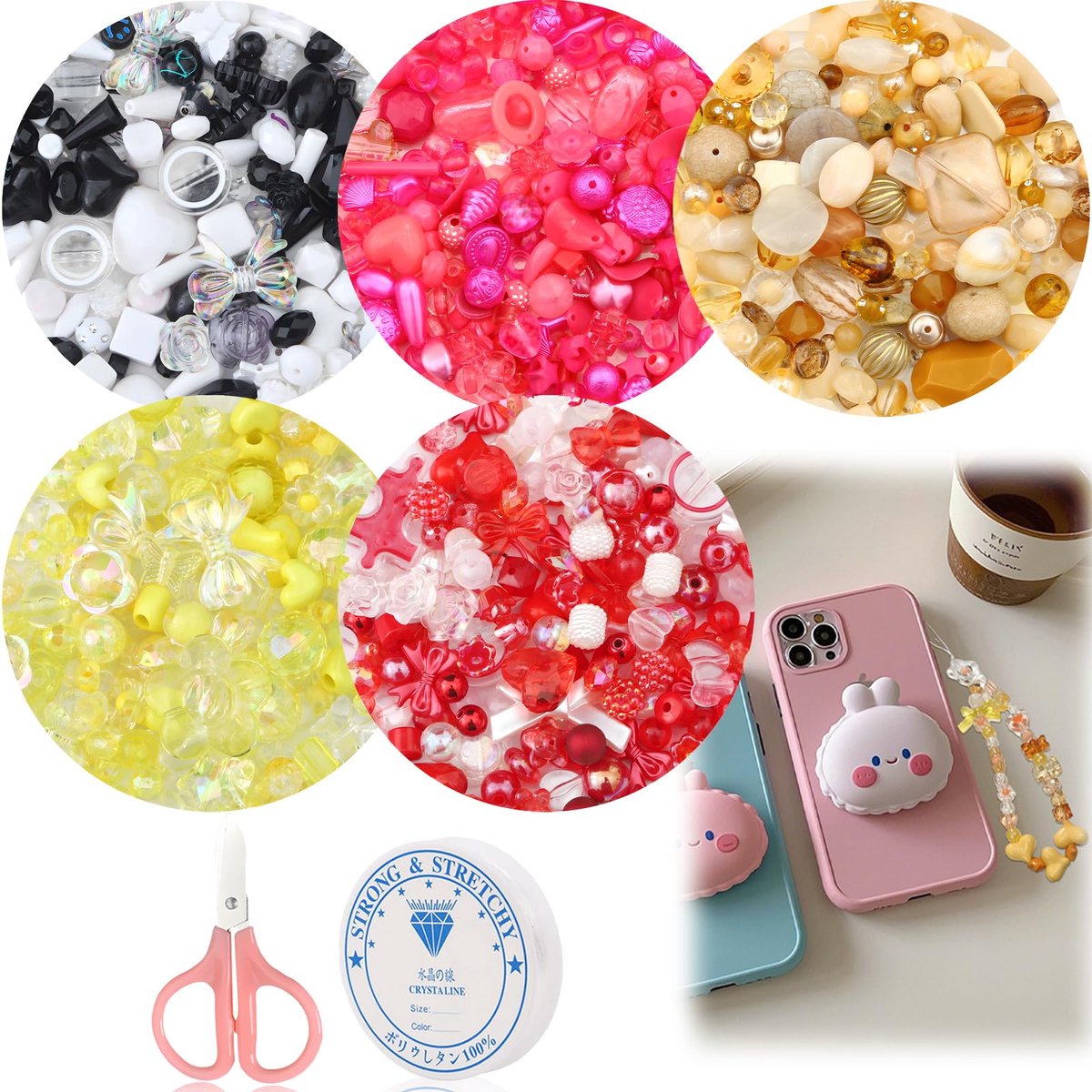 270-300 stuks leuke diverse kralen voor sieraden maken, MaehSab acryl Kawaii kralen voor armbanden maken bloem strik kralen bulk doe-het-zelf sieraden maken armband kettingen telefoon lanyard