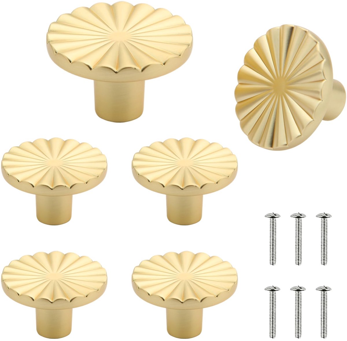 6 stuks ronde kastknoppen, meubelknoppen, knop voor kast, kastgrepen, goud, voor kledingkast, kast, met een schroef