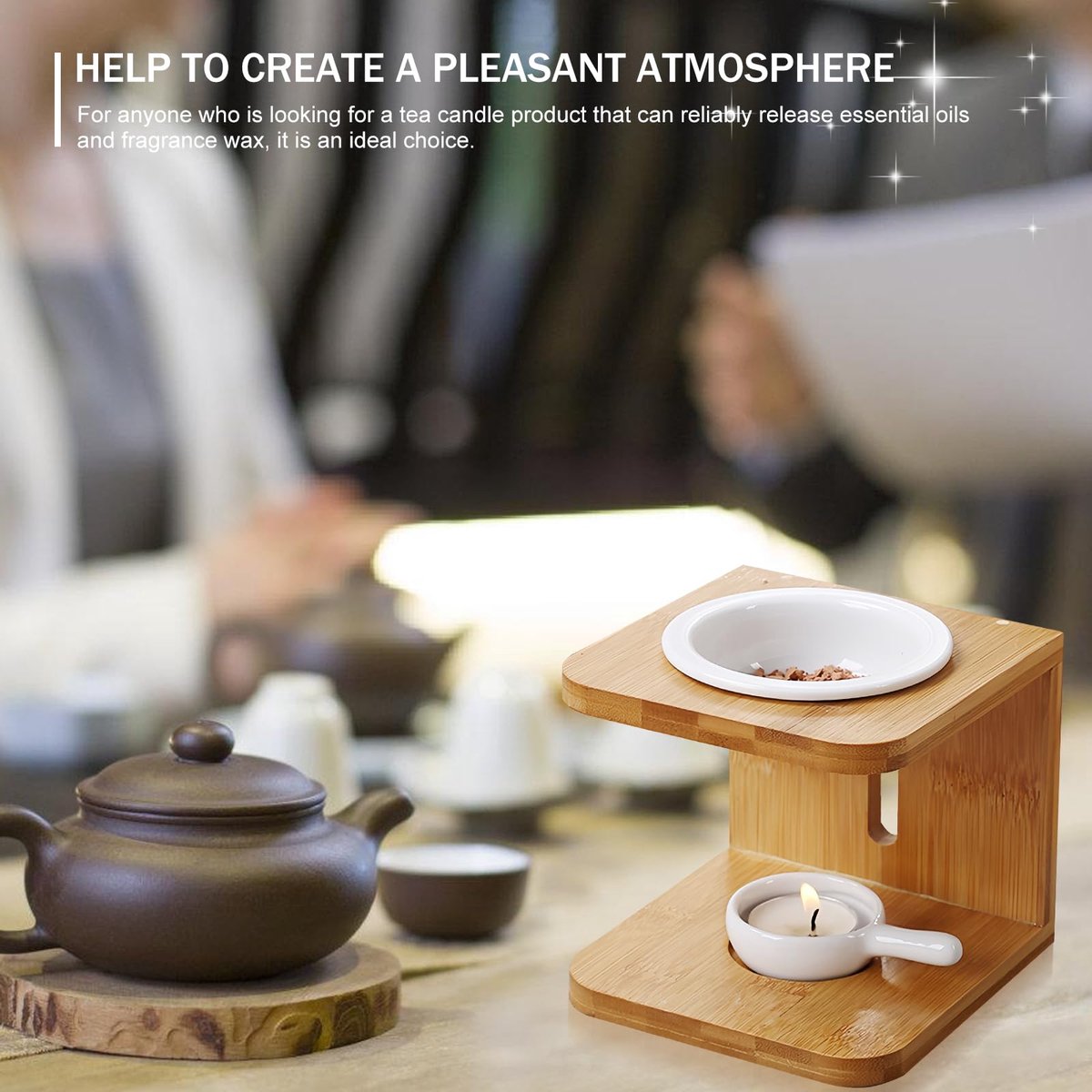 Geurlamp voor etherische oliën en geurwas: keramisch ​ ​ ​ Bamboe​ geurbrander, geurolie lamp diffuser, aromalamp voor aromatherapie​ voor ontspanning thuis, op kantoor, spa (12 x 12 x 11,5 cm) — cadeau in Cadeau-ideeën - foto 3
