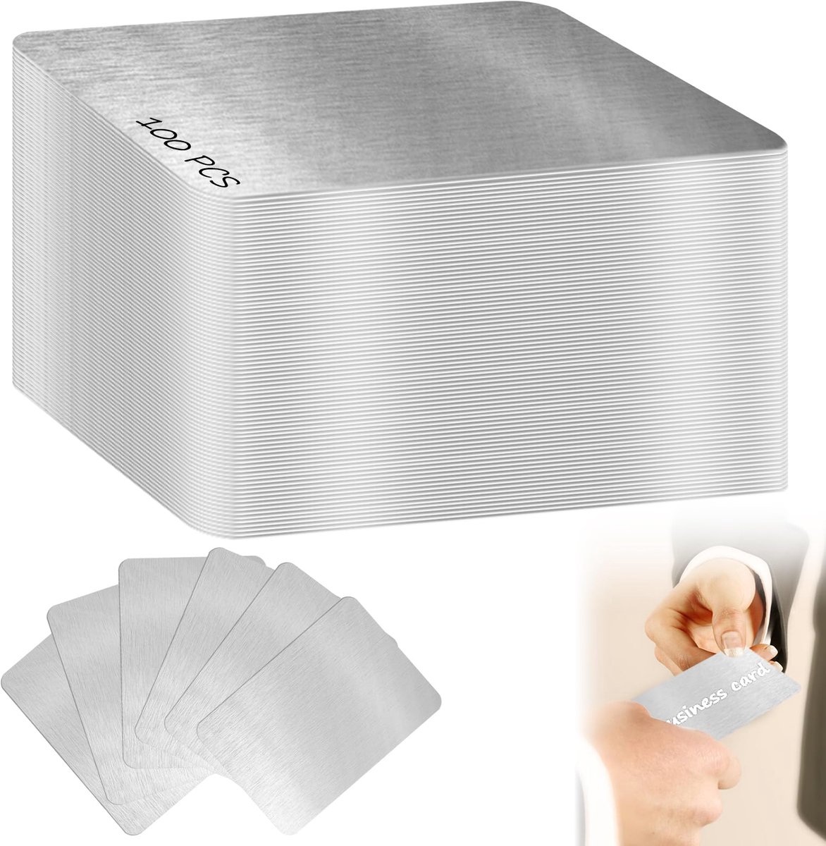 100 Stuks Metalen Visitekaartjes - Blanco, Gegraveerd, Mat, Lasergegraveerd - Aluminium voor Kantoorklanten