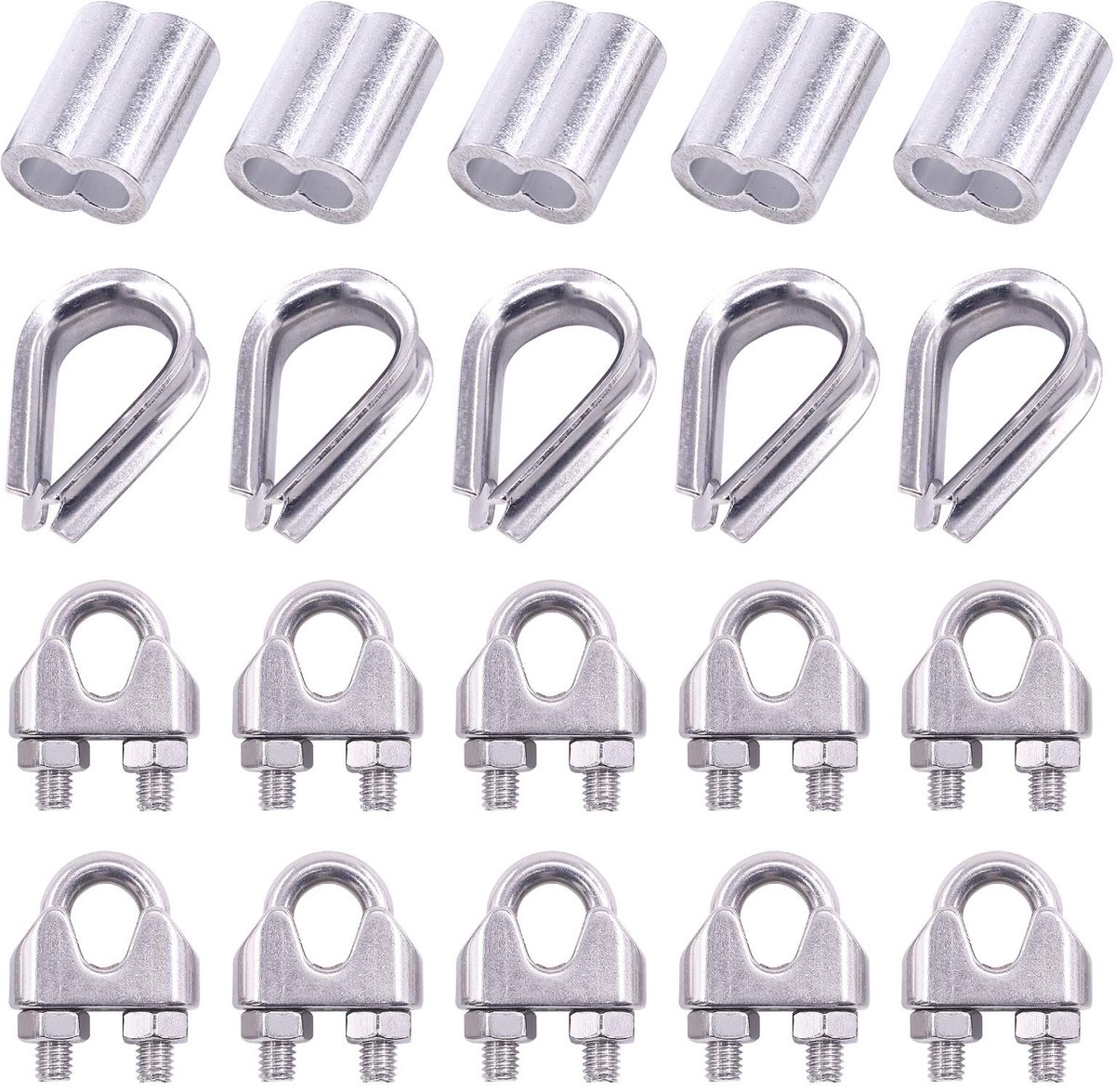24 Stks M8 Draad Kabel Clip Klem met Kabel Vingerhoedjes Combo en Aluminium Krimplus Mouw Set voor Draad Kabel Vingerhoedjes Rigging (5/16 '')