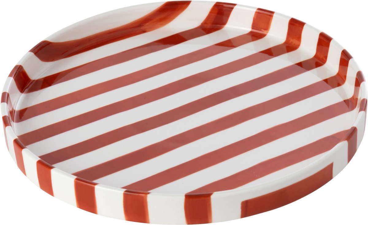 J-Line bord Gestreept - steengoed - cognac/wit - large