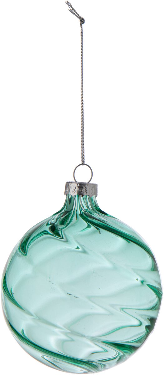 J-Line Geribbelde kerstbal - glas - turquoise - small - set van 16