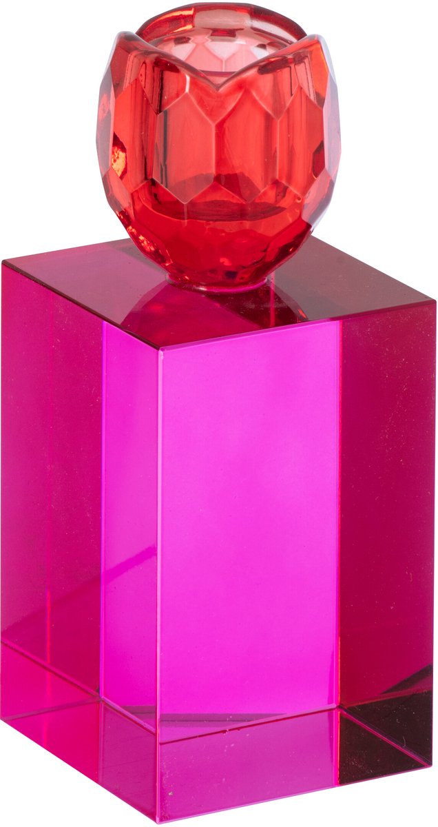 J-Line Rechthoekige kandelaar - glas - kerstrood/fuchsia