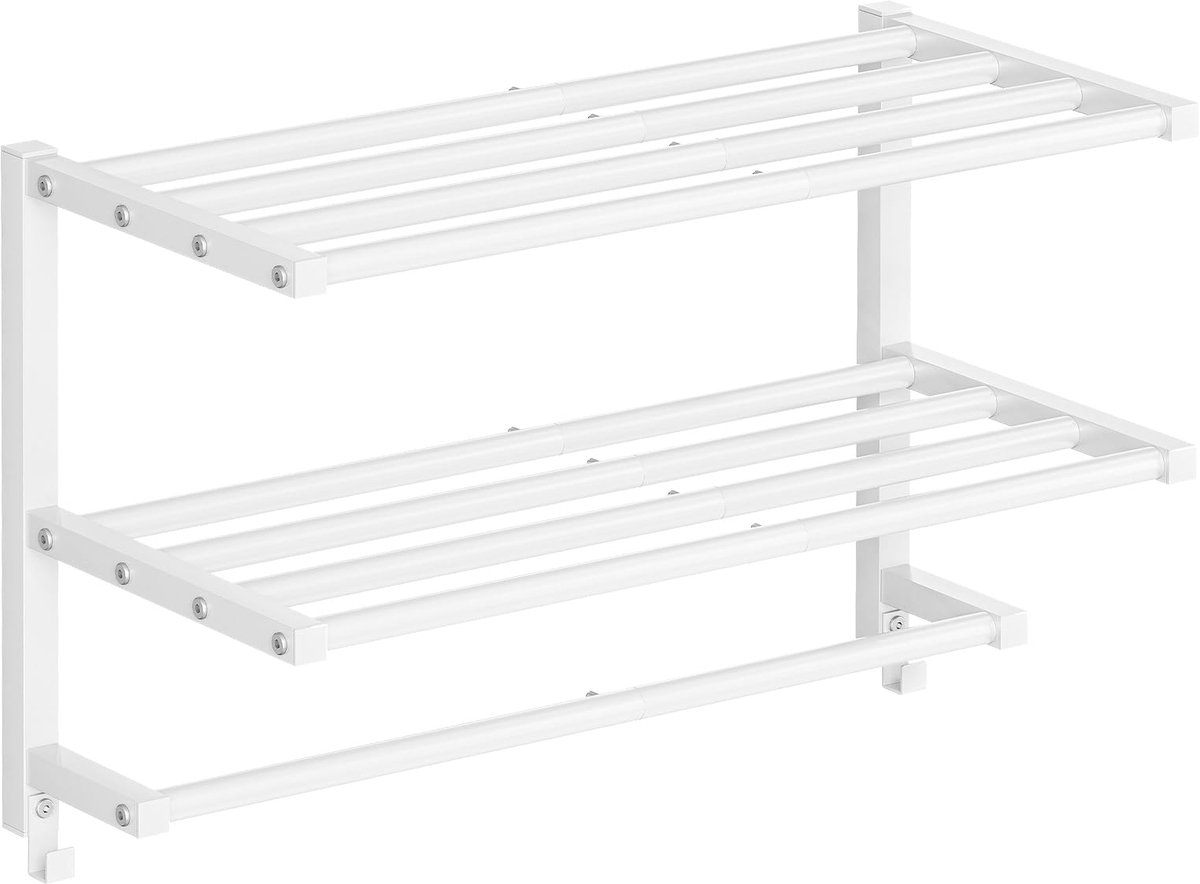 Handdoekenrek, kledinghaak, handdoekhouder, badkamer, decoratieve ladder, met 5 beweegbare haken, 60,5 x 21,5 x 38,5 cm, stabiel, metaal, eenvoudig te monteren, Wit EWT08LB01