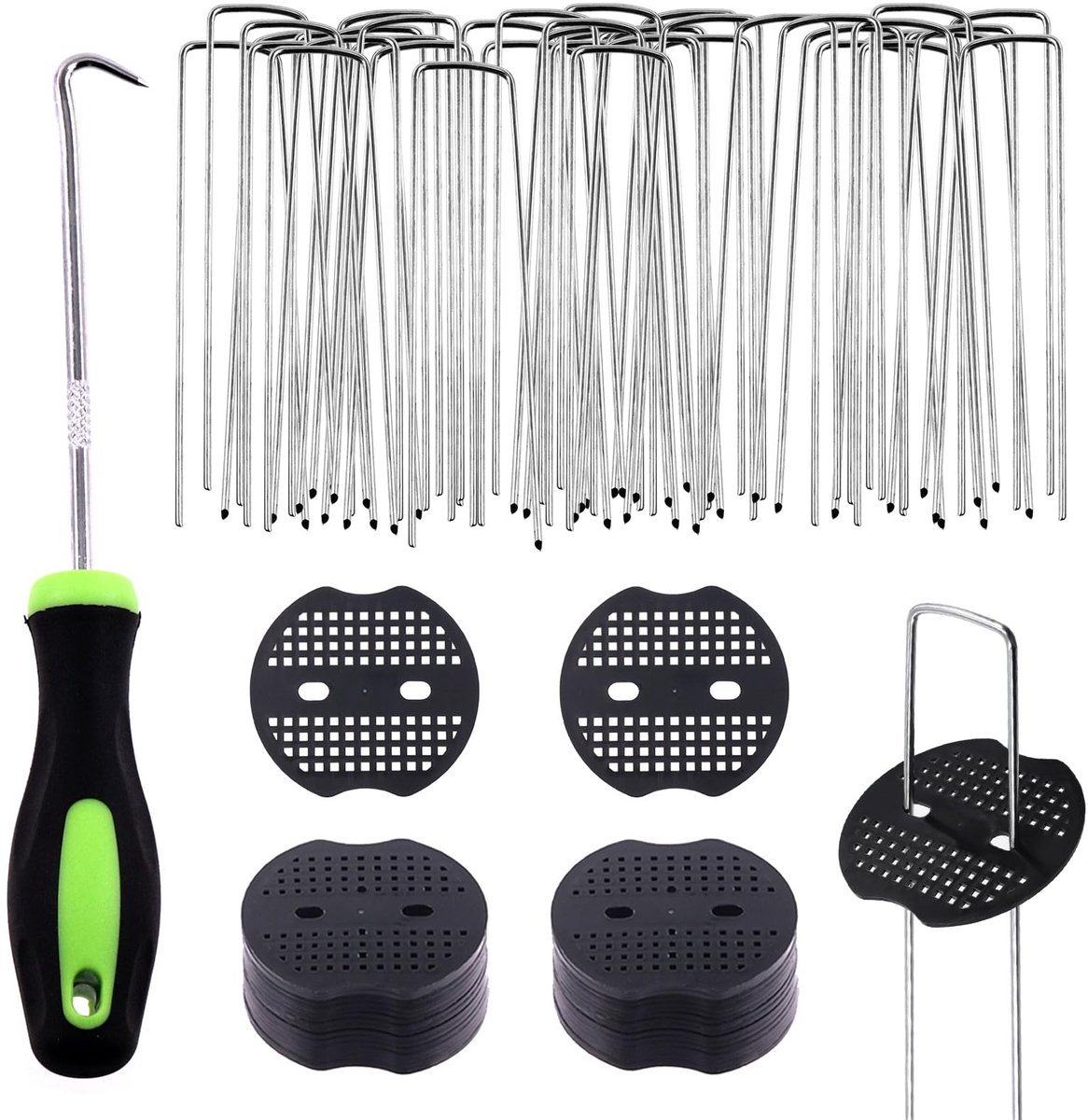 101pcs U-vormige landschap tuin Stakes nietels en plastic bevestiging dichting met pick haak assortiment kit, tuin gazon landschap nietels voor irrigatie slangen, vaste hekken