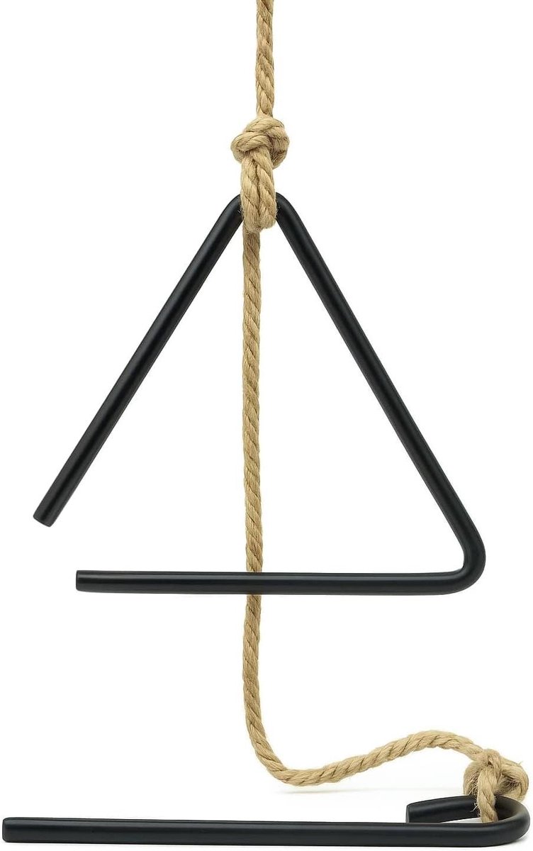 Metalen Driehoek Bel - Boerderij Bel - Maaltijden Aankondigen - Met Touw Hanger - 23.8 cm - Zwart