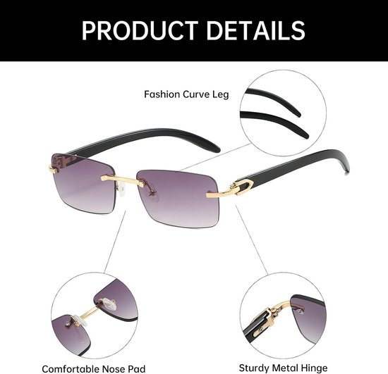 Rimless Zonnebril - Metaal Montuur - Buiten Activiteiten - UV400 Bescherming - Unisex Model - Zilver — afbeelding 2