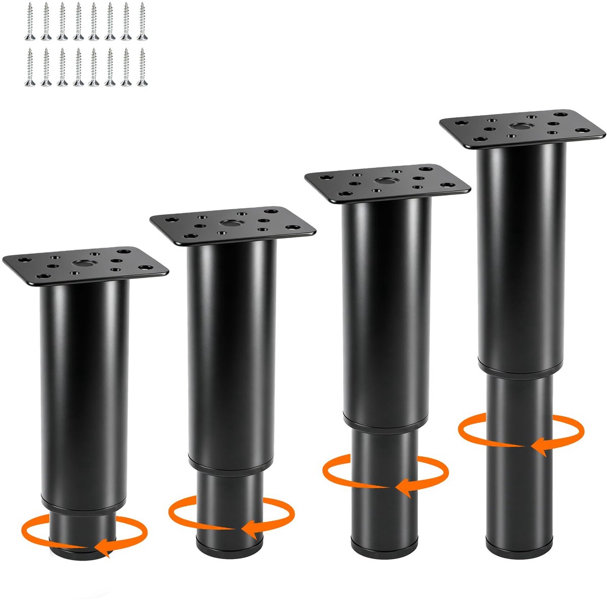 4 stuks verstelbare meubelpoten, in hoogte verstelbare poten voor meubelpoten, 12-18 cm, zwarte metalen meubelpoten, voor kastpoten, bankpoten, kastpoten, bedpoten, commodes