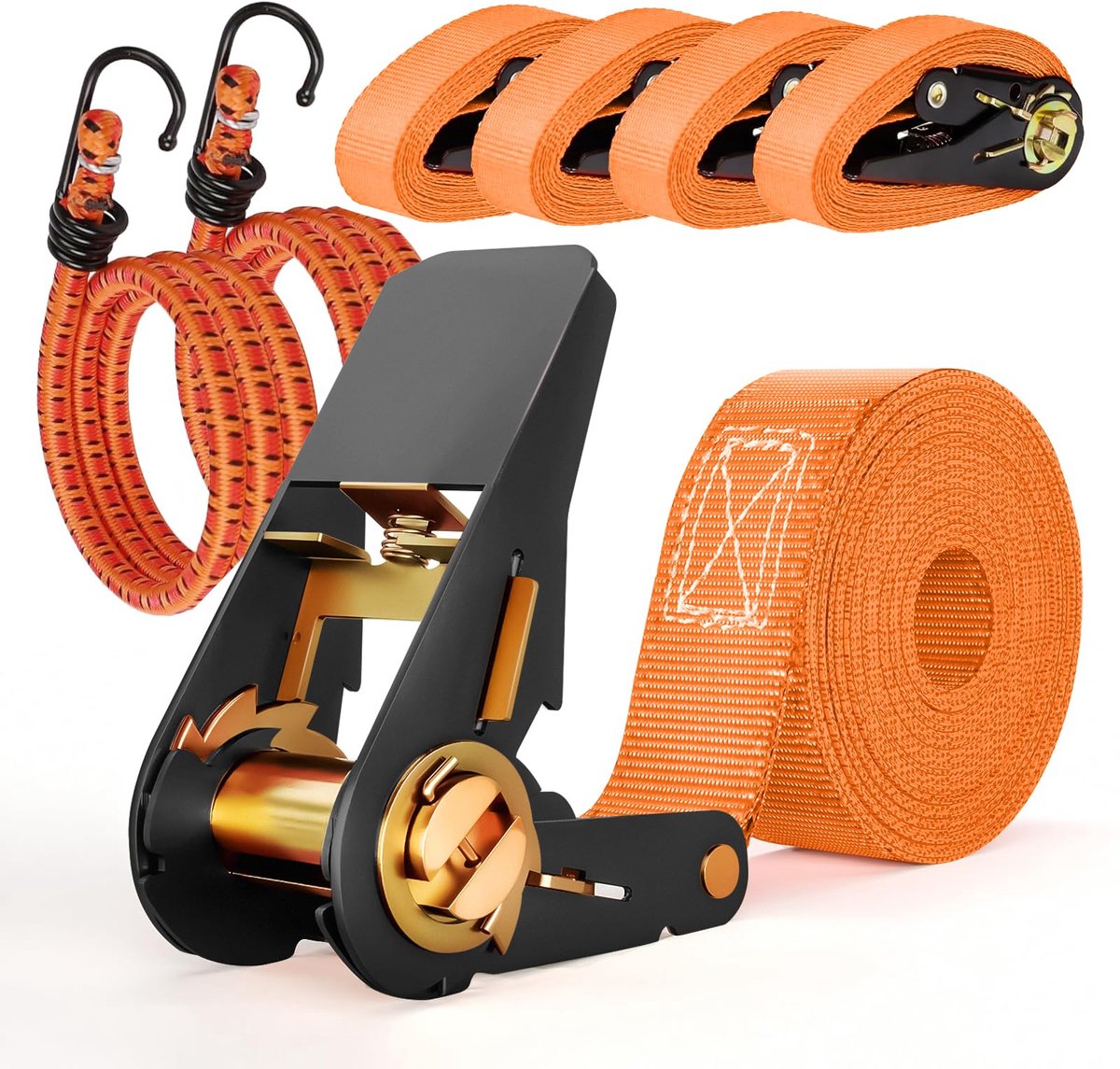 Spanbanden met ratel, 4 m, spanbanden met ratel 800 kg, 2 stuks expanders met haken, voor auto, steekwagen, motorfiets, bagage, camping, vaste lading, 4 stuks