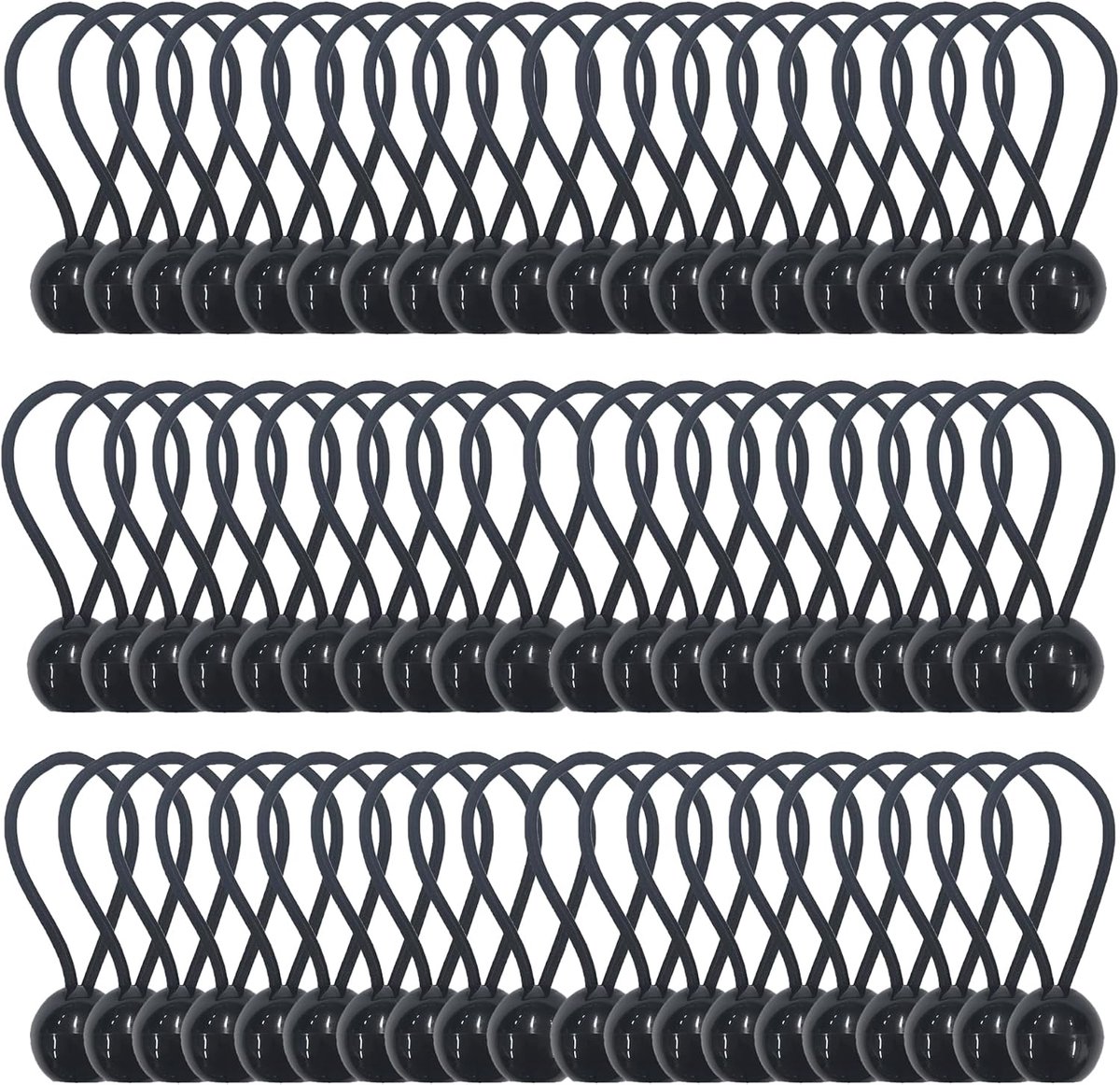 Spanrubbers met bal, 60 stuks, zeilspanners, 4 mm, rubberen spanners, tentrubbers met bal, 10 cm, zwarte expanderlussen, rubberen lussen voor dekzeilen, tent, banner, net, paviljoenen (60)