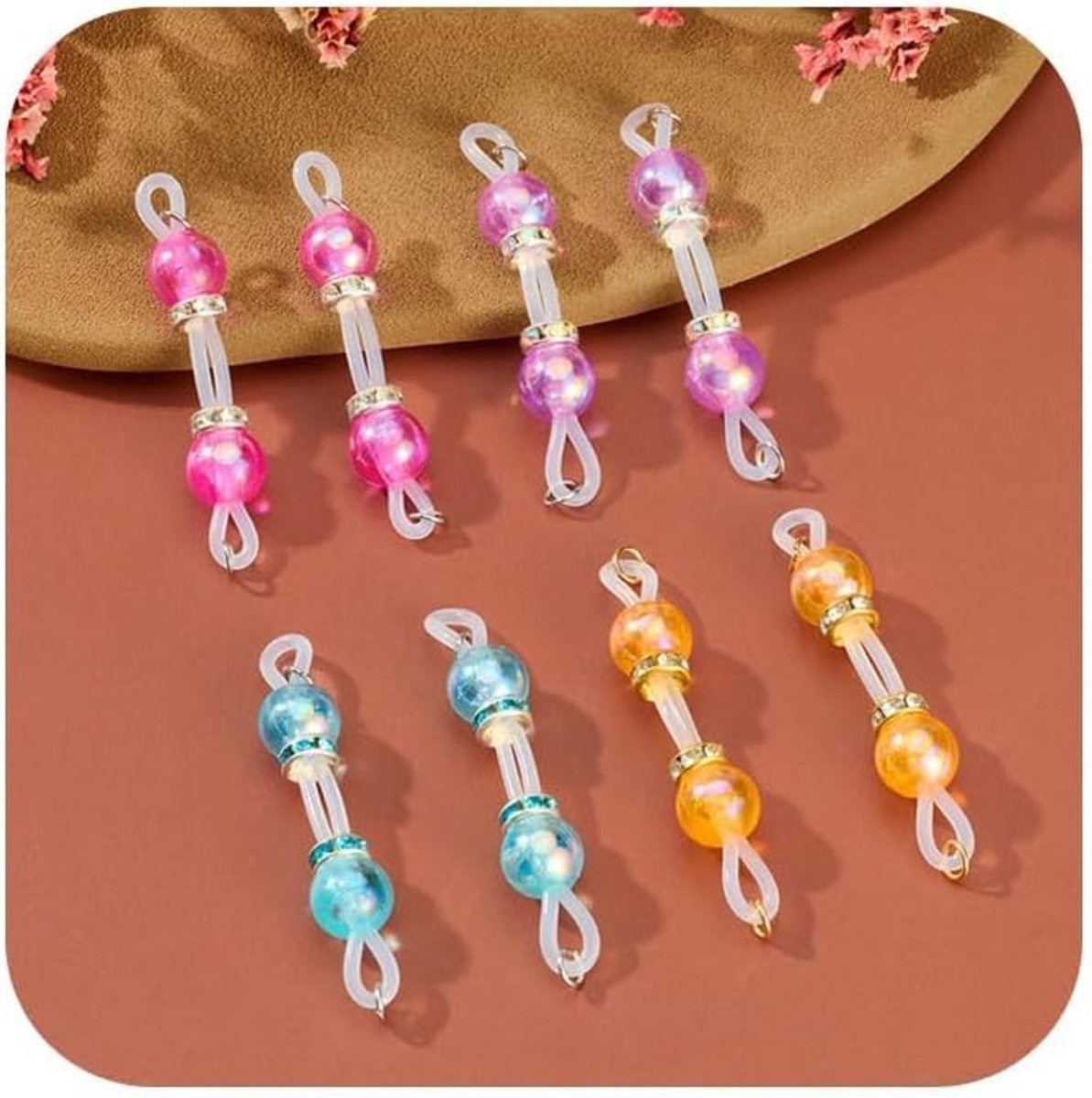 4 paar handgemaakte nep-tepelringen, verstelbare snoeptepelringen met 8 mm siliconen veelkleurige kralen en halters, niet-piercing faux tepelpiercing, comfortabel, dagelijks gebruik, schattige