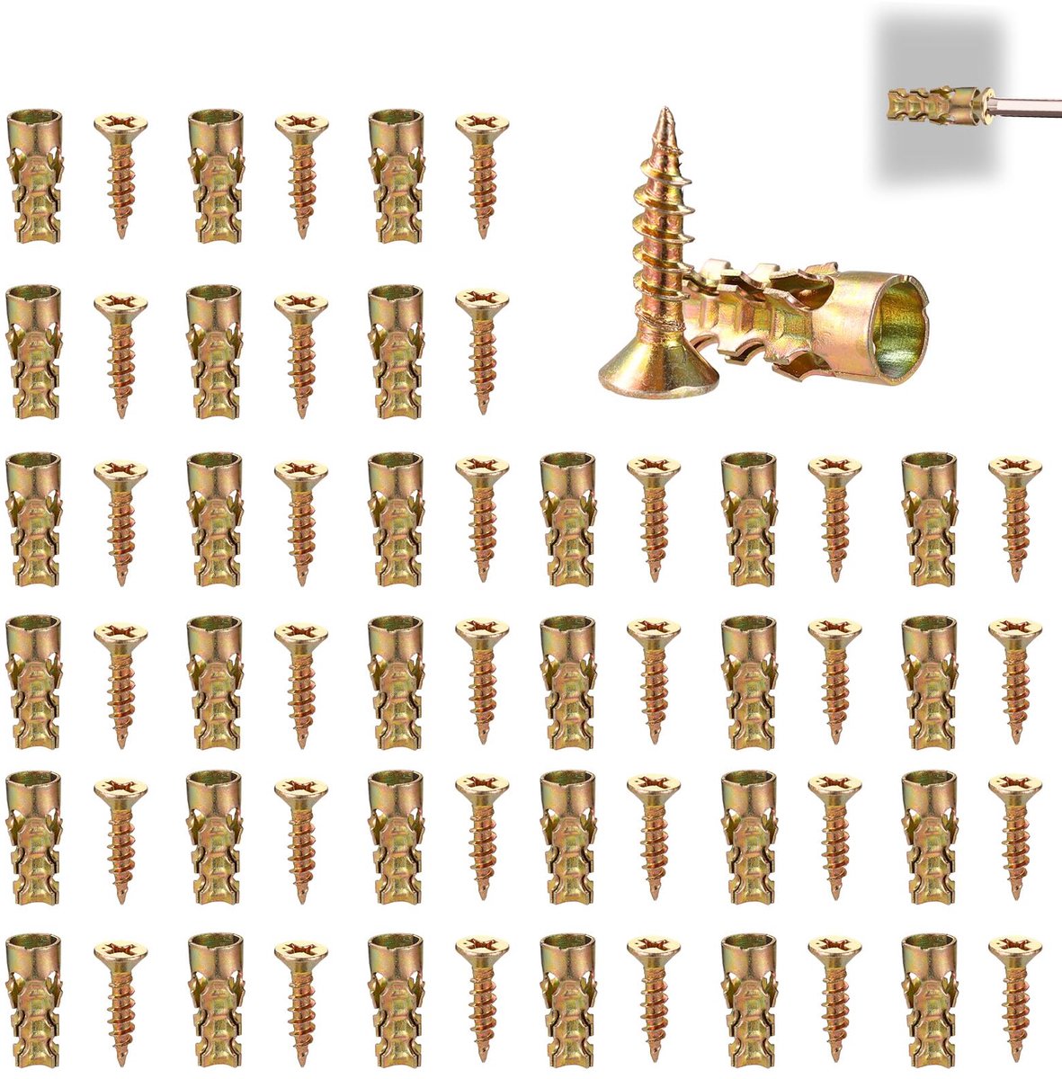 30 Sets 6x14mm Expansieschroeven voor Kastscharnieren, Reparatieset met Schroeven Pluggen van Koolstofstaal voor Het Herstellen Beschadigde Gaten en Schroefdraad Veilige Bevestiging van Kastdeuren
