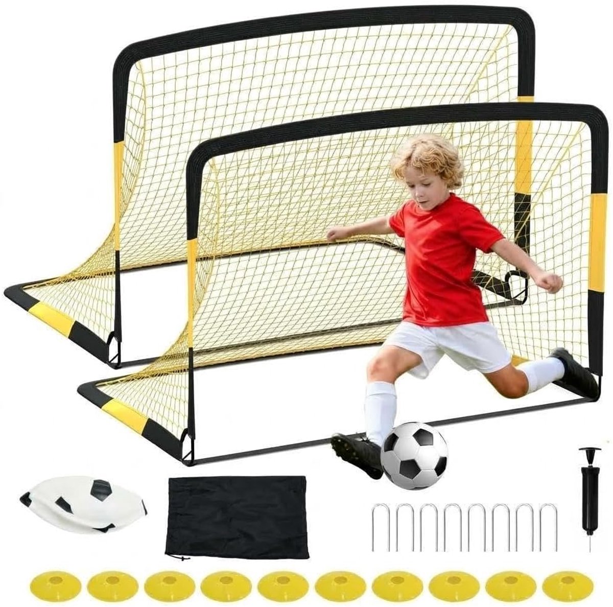 Danky Opvouwbaar voetbaldoel 182x121x124cm, voetbalset, voetbaldoel voor buiten, voetbaldoel voor buitenspellen vanaf 4 jaar, doelen en mini-voetbaldoelen voor binnen- en buitengebruik in tuinen en parken