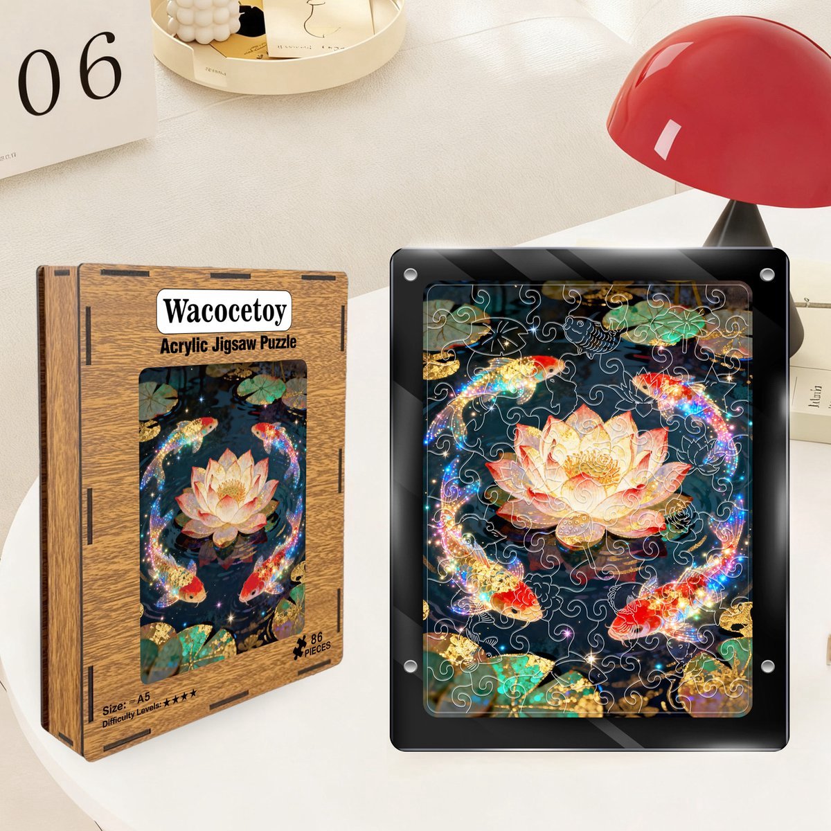 Casalora Puzzel Volwassenen Acryl Puzzel Lotus & Koi – Decoratieve 3D Puzzel met Transparant Effect – Chinese Stijl DIY Puzzel Decoratie – Cadeau Idee