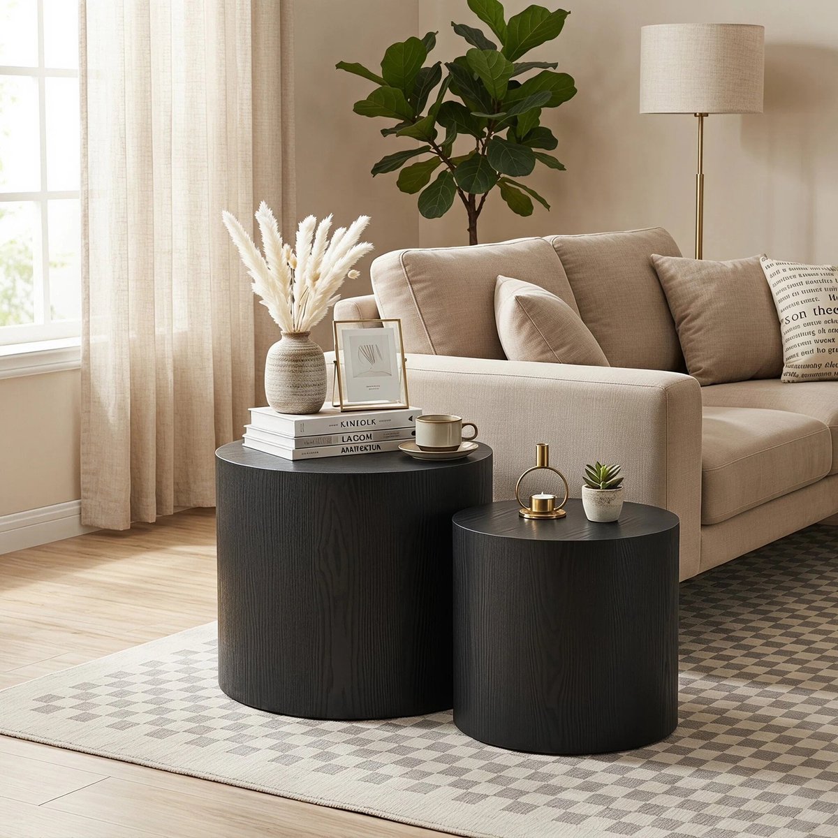 Ronde Bijzettafel Set 2 Stuks - Moderne MDF Tafels Met Anti-Slip Voetjes - Kleine Salontafel Voor Bank En Bed