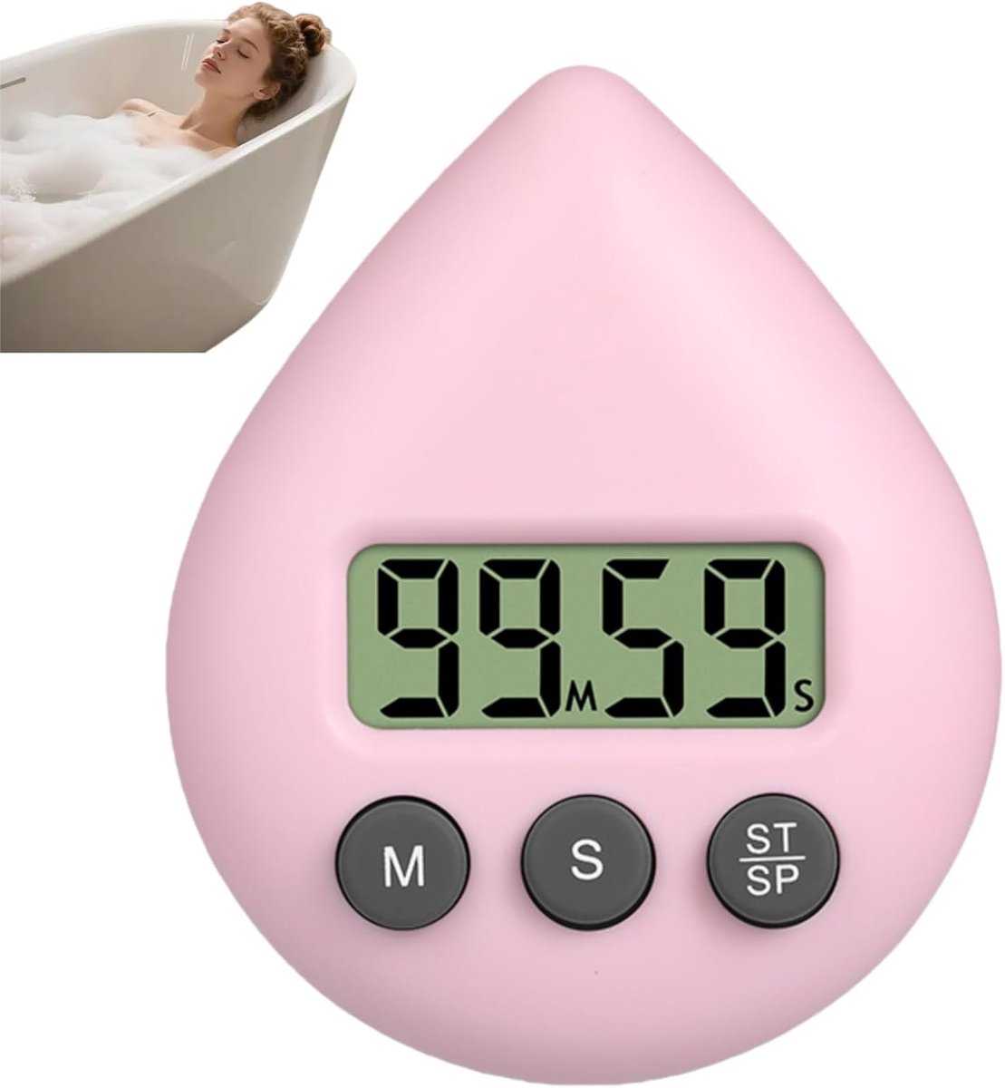 Bobypet - Digitale Douchetimer Waterdicht - Badkamer Klok met Zuignap en Magneet - Spatwaterdichte Keukentimer met Groot LCD Scherm - Water Besparen en Countdown Alarm - Lichtroze