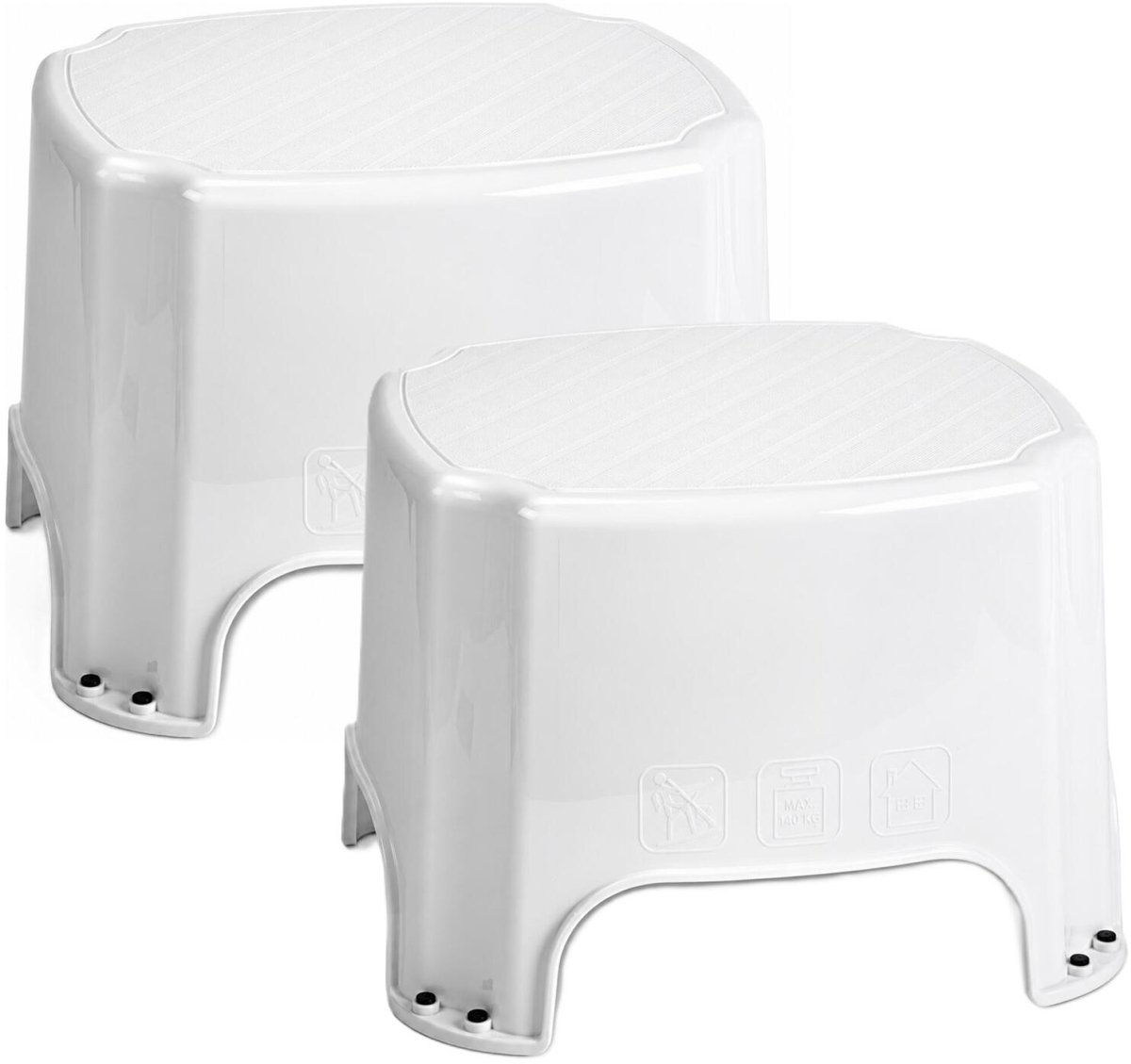 Plasticforte Solutions Opstapje - 2x - verhoog krukje - 1 trede - wit - kunststof - 35 x 33 x 25 cm - tot 150 kg - caravan opstapje - trapje