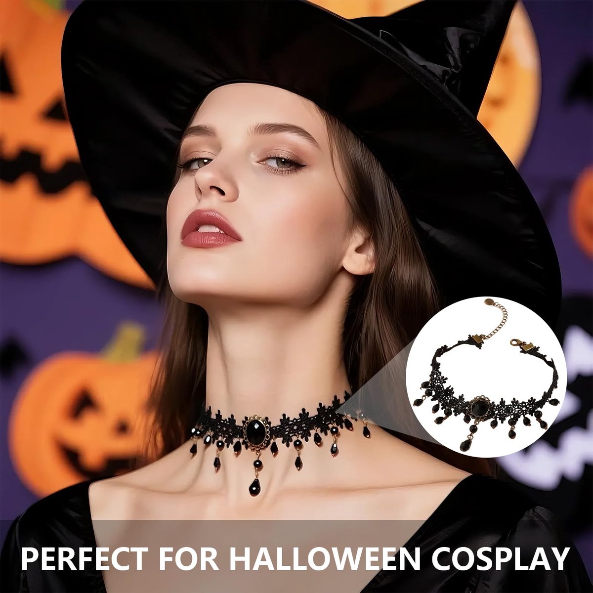 Zwarte halsketting voor vrouwen - verstelbare samtleder halsketting - met spits en kristal - perfect voor cosplay - SnelShoppen