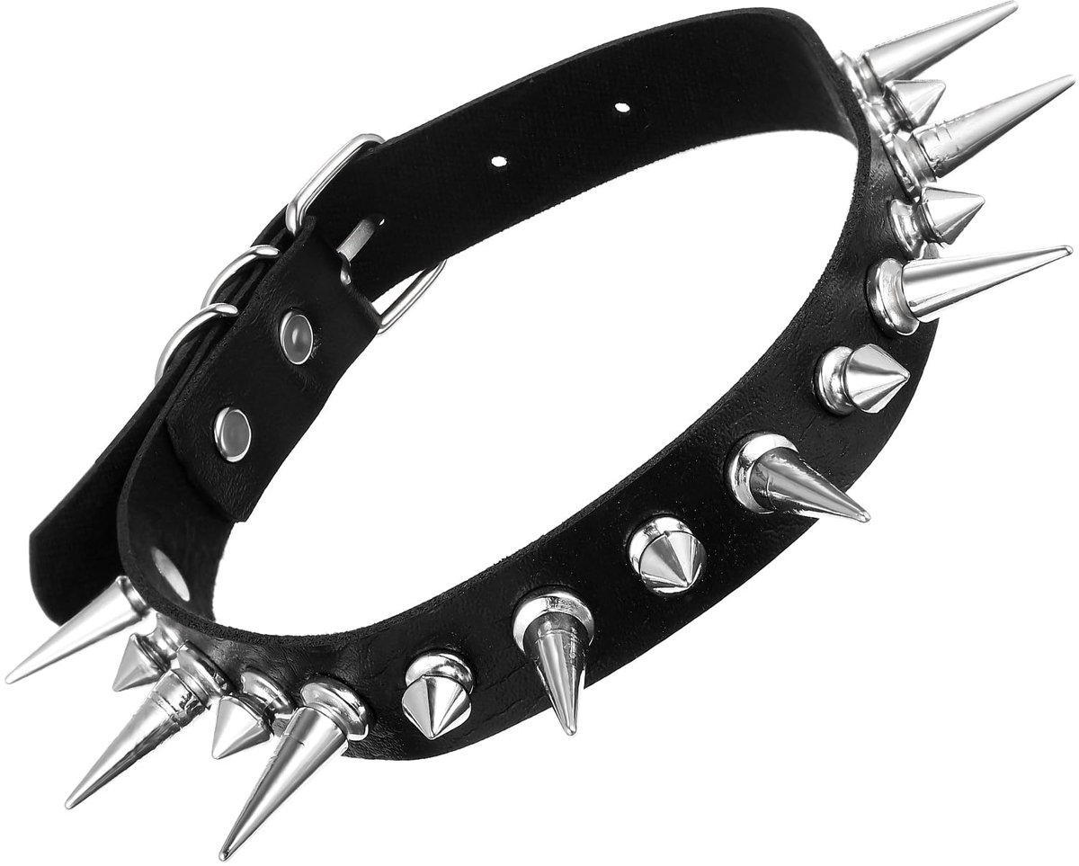Goth ketting verstelbaar zwart - PU-leer lange spike kraag - emo punk accessoire - perfect voor Halloween - SnelShoppen