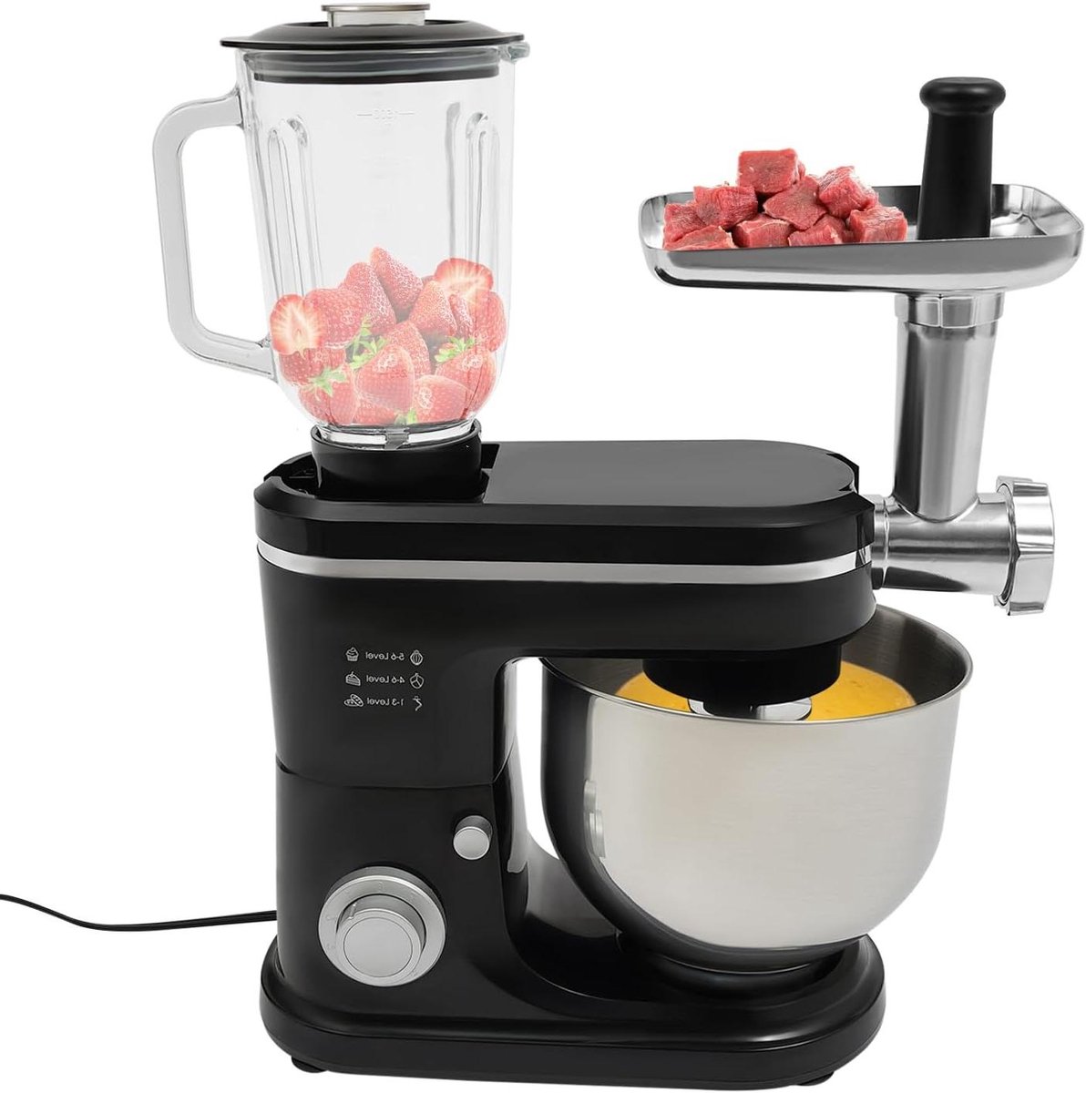 Keukenmachine - Mixer - Allround Koken - 3-in-1 Functionaliteit - 6L Kom - Zwart Zilver