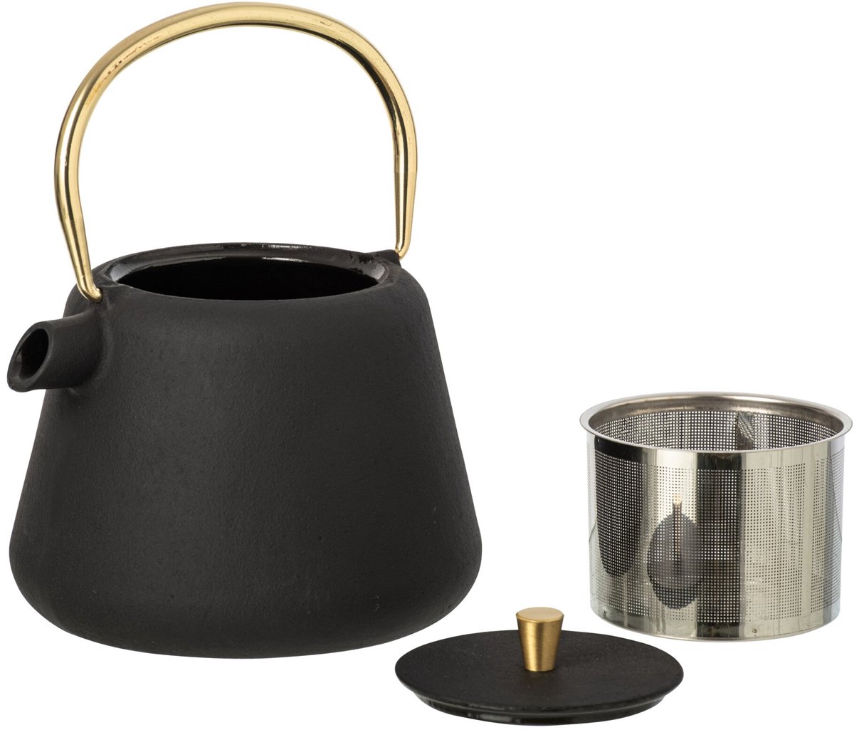 J-Line theepot - ijzer - zwart/goud - 2 stuks