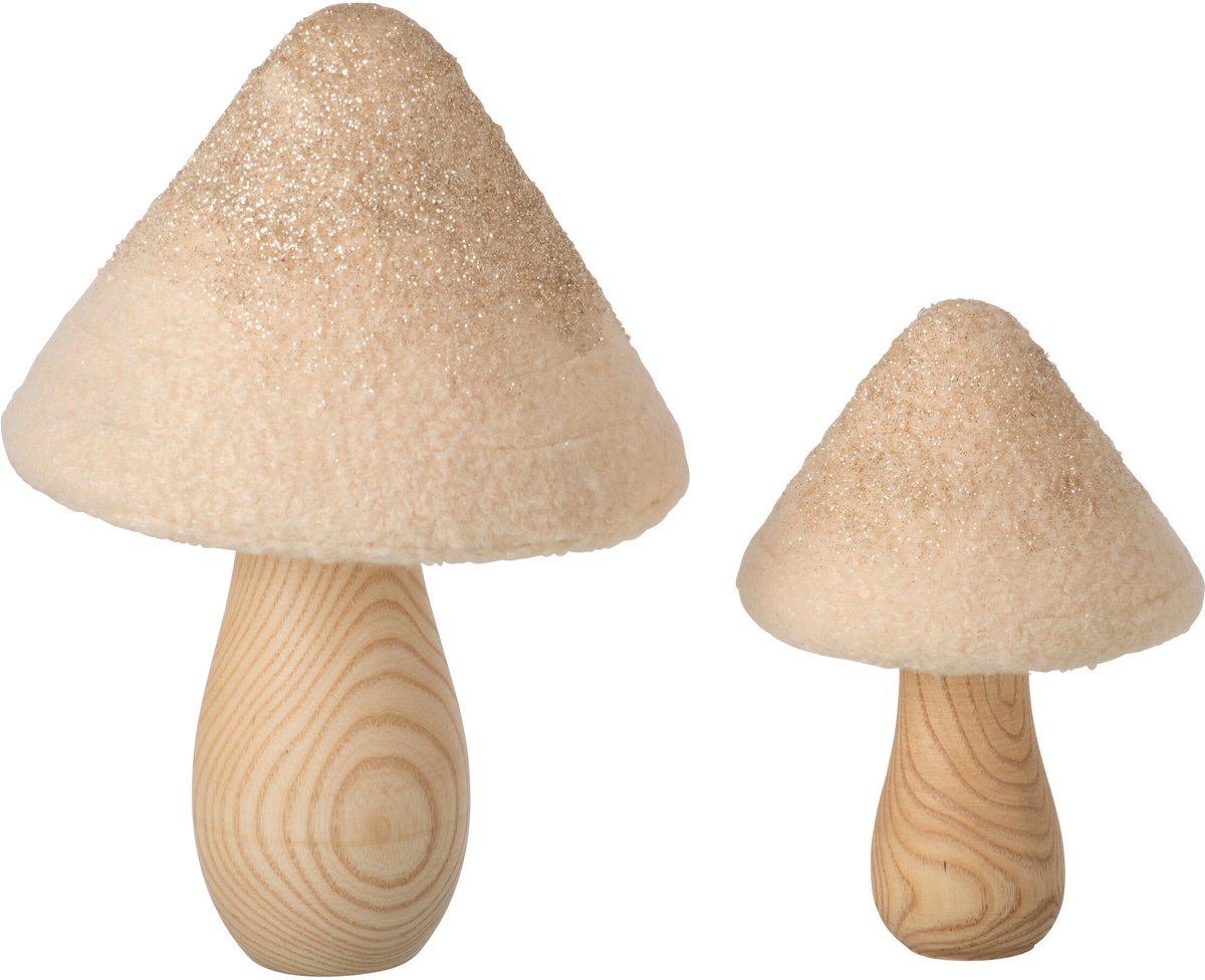 J-Line Paddenstoelen - hout - naturel/lichtbeige - set van 2