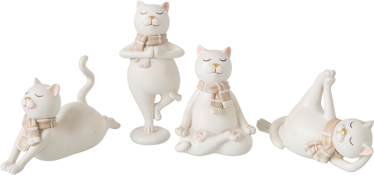 J-Line Kat met sjaal - polyresin - wit - assortiment van 4