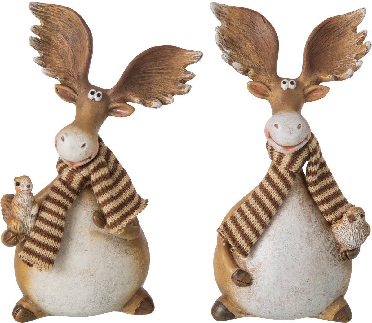 J-Line Rendier met sjaal - polyresin - beige/wit - small - assortiment van 2