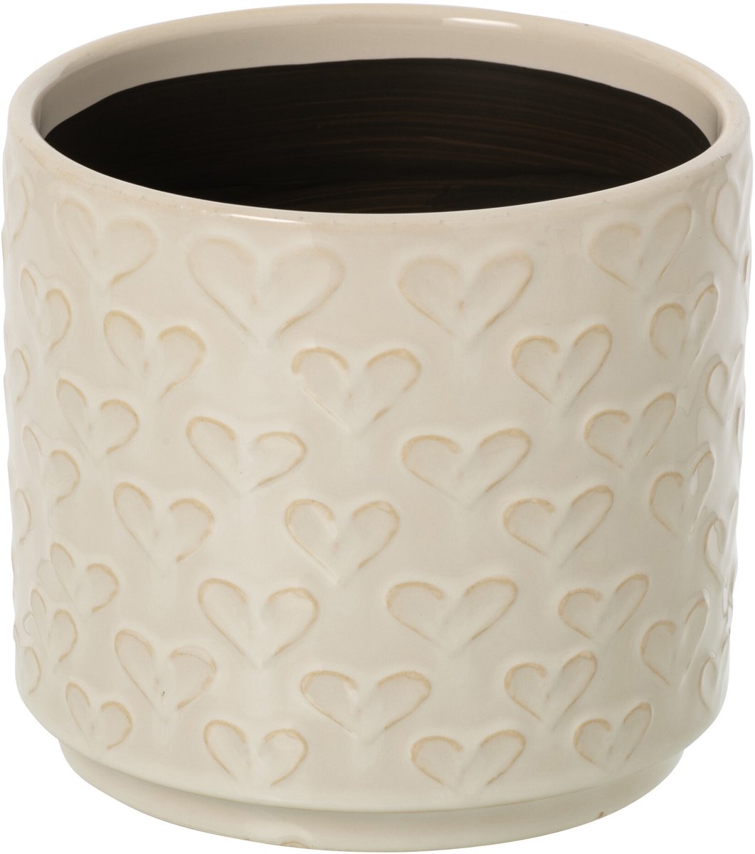 J-Line Bloempot met harten - keramiek - ecru - large