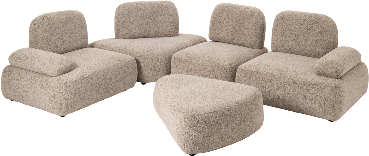 J-Line Modulaire bank Olivia - multiplex/stof - bruin/ecru - set van 5