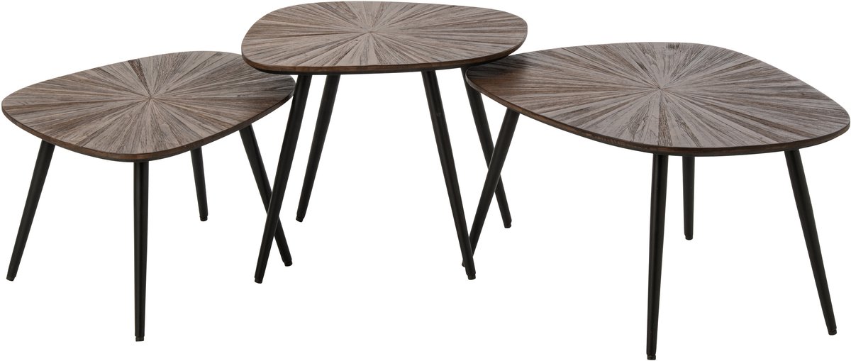 J-Line Salontafels Ray - gerecycled hout - donkerbruin/zwart - set van 3
