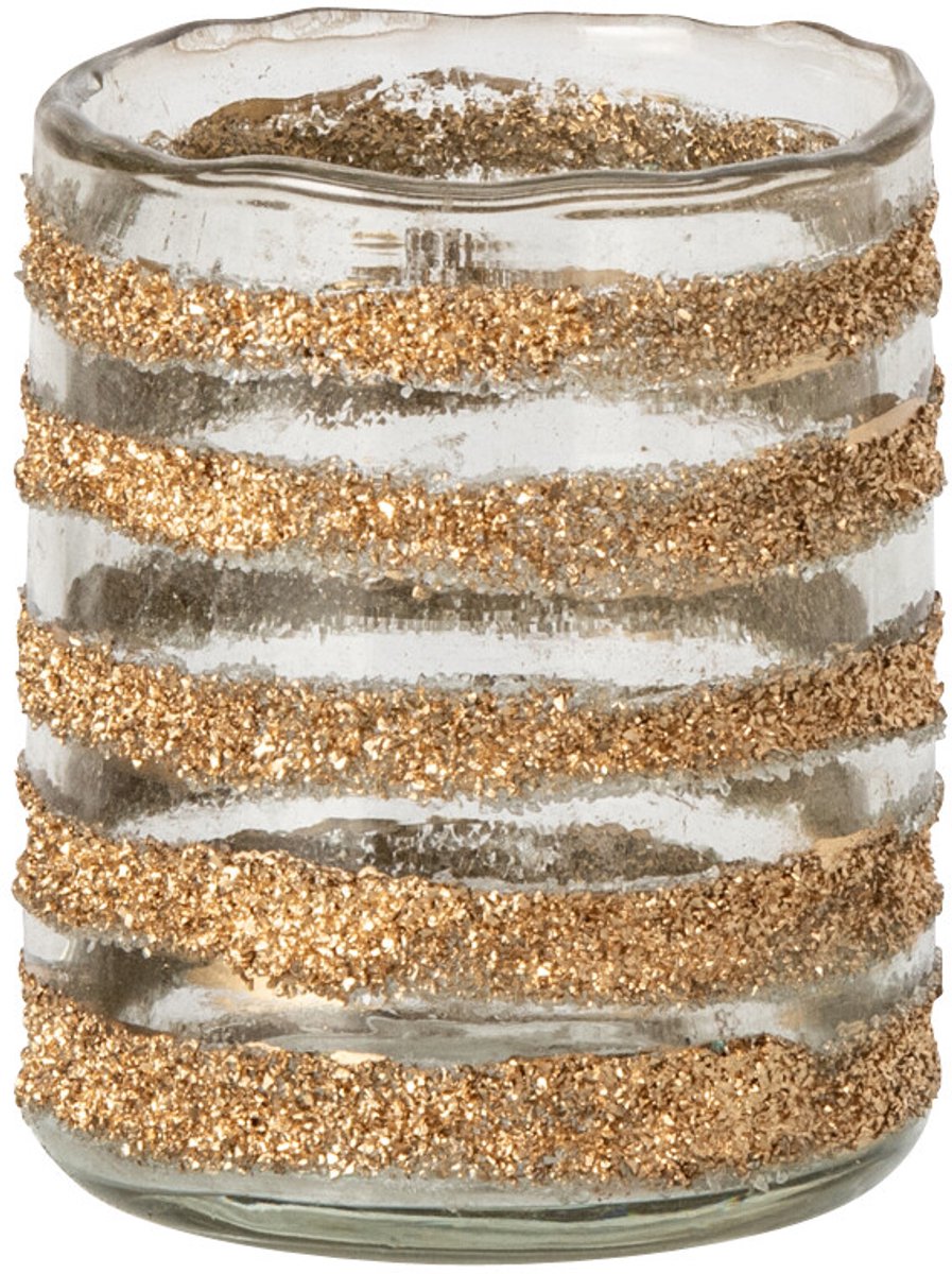 J-Line kandelaar Leo cilindervormig gestreept - glas - goud/transparant - small - set van 2