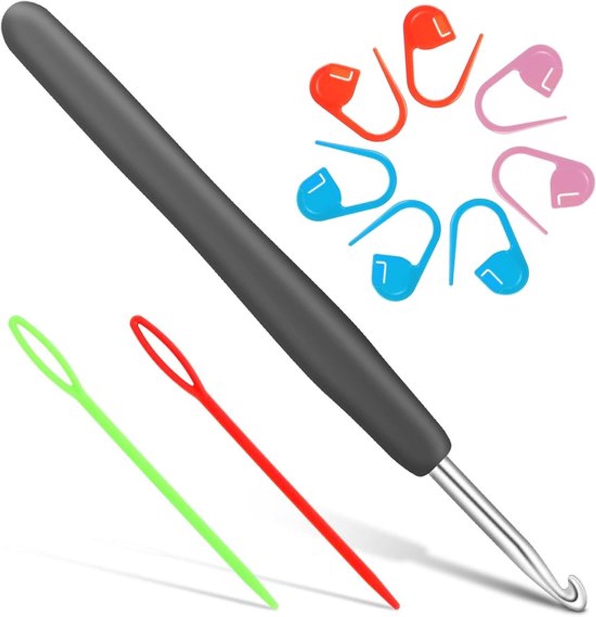 Haaknaalden Set 6mm - Ergonomische Haaknaalden met Stekenmarkeringen en Dikke Ogen - Ideaal voor Haken en Breien, Inclusief Accessoires en Comfort Grip