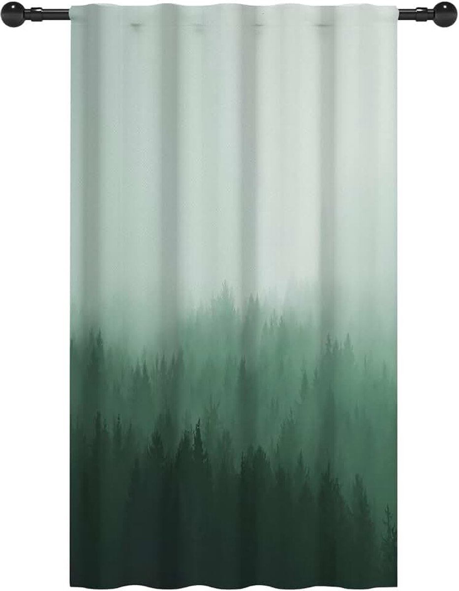 140x229cm Boslicht Filtrerende Gordijnen voor Kinderslaapkamer Groene Mistige Mistige Bos Gordijnen Kamer Verduistering Staaf Pocket Raambehandelingen voor Kinderdagverblijf, 1 Paneel