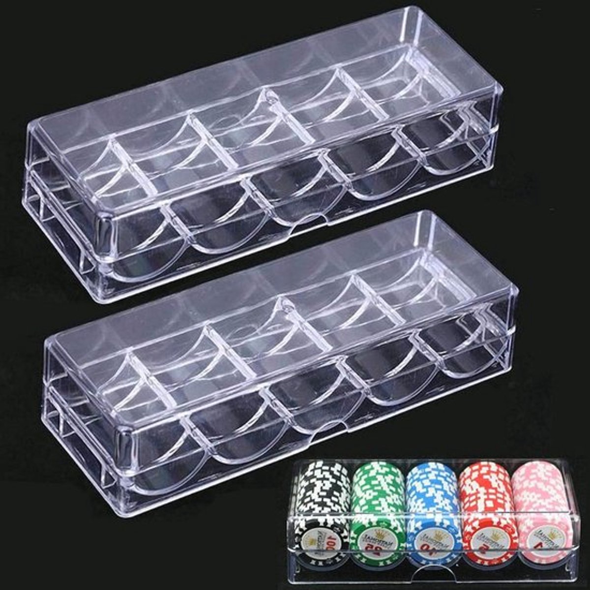 Set van 2 Poker Chips met Transparante Acrylaat Opbergdoos en Deksel - Ideaal voor Thuis, Feestjes en Casino Spellen