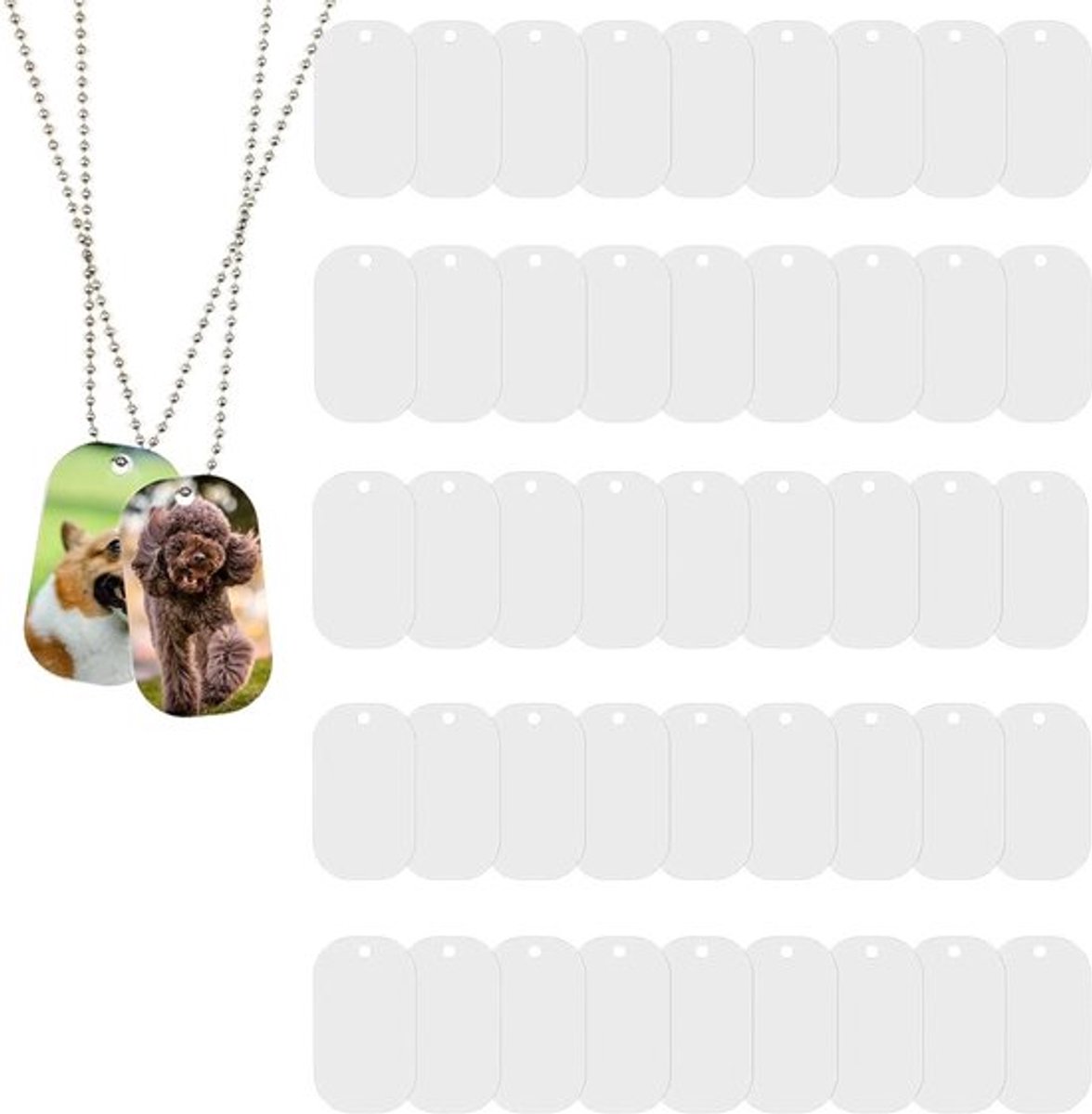 15 Stuks Sublimatie Hondenpenningen met 15 Ball Chains en Sublimatie Tape - Aluminium Militaire Hondenpenningen voor Gepersonaliseerde DIY Kettingen (Totaal 31 Stuks)