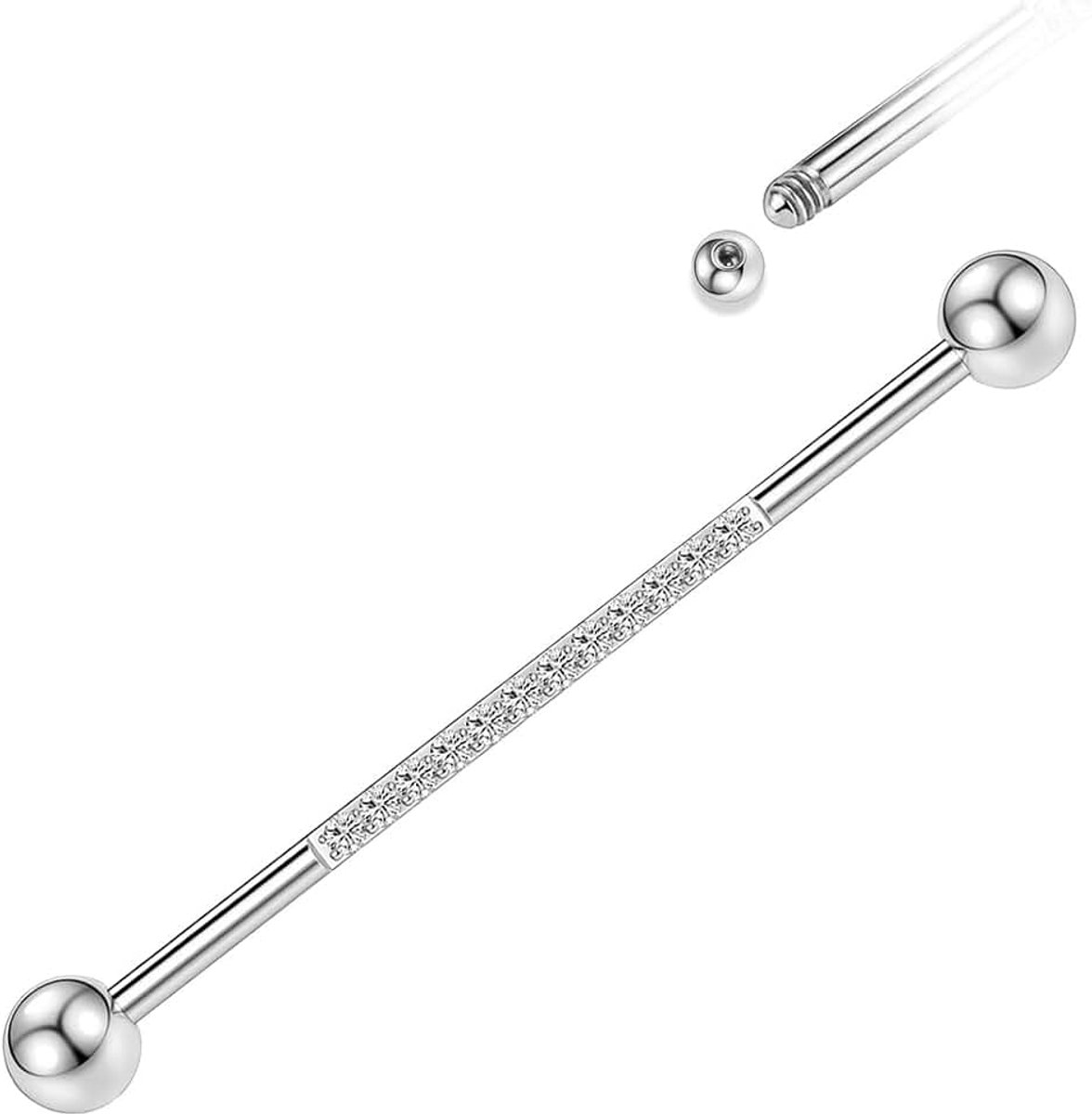 Piercing 14G Industriële Barbell Chirurgisch Staal 38mm Helix Piercing Industriële Bar Conch Oorbel Barbell Kraakbeen Oorbel Kubus Zirkoon voor Mannen Vrouwen