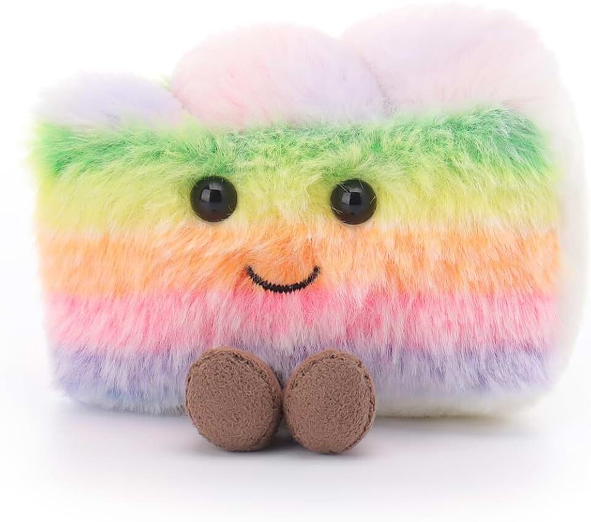 Lamb Regenboogcake, gesneden, eten, dessert, pluche dieren voor kinderen, zacht schattig knuffeldier voor baby's, meisjes en jongens, pluizige regenboogcake, gesneden, kleurrijk, 7 cm