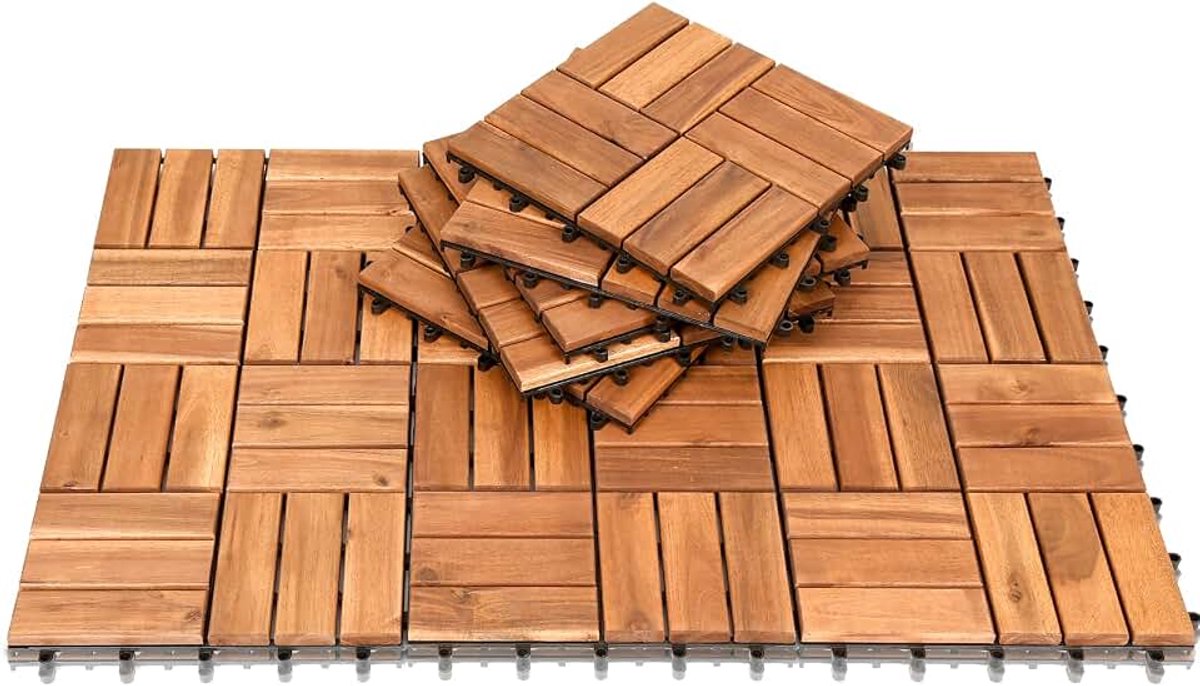 Houten tegels van acaciahout, tegels met 12 latten, houten tegels 30 x 30 cm - 1 m². Balkontegels voor balkon, tuin & terras | eenvoudig, snel & praktisch te leggen