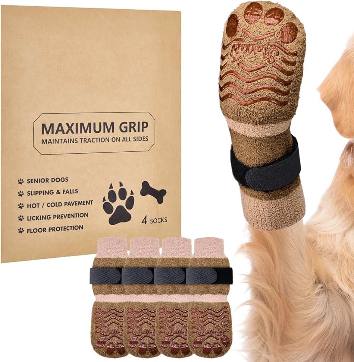 Hondensokken met dubbelzijdige grippers – 4 stuks hondensokken met antislipzool voor warme en koude wandelpaden of harde vloeren voor oudere kleine, middelgrote en grote honden