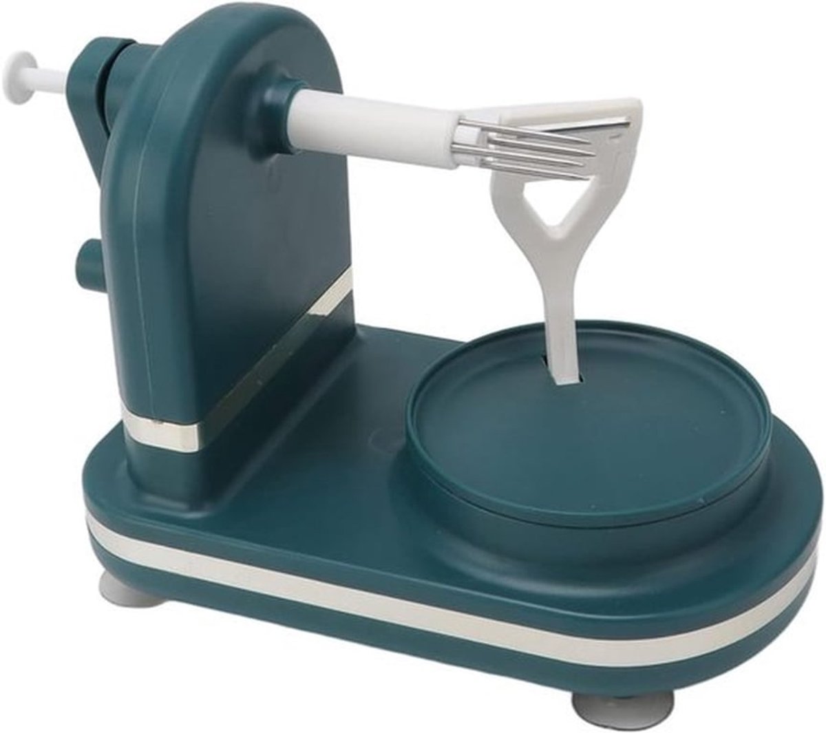 Handmatige Appelschiller met Draaibare Handgreep en Antislip Zuigbasis - RVS Mes voor het Schillen van Fruit, Aardappelen en Groenten (Donkergroen)